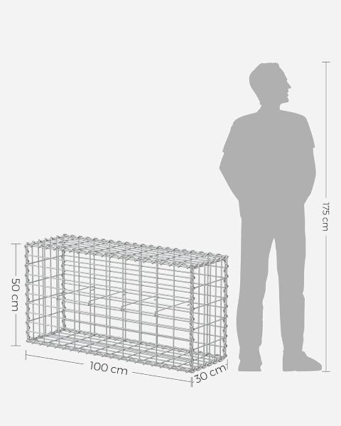 SONGMICS Gabion pour Pierre, Cage en Métal, Panier à Pierre, Maille 5 x 10 cm, Galvanisé, Mur, Paterre, Décoration de Jardin, 100 x 50 x 30 cm, Lot de 4, Argent GGB453V1 - 5