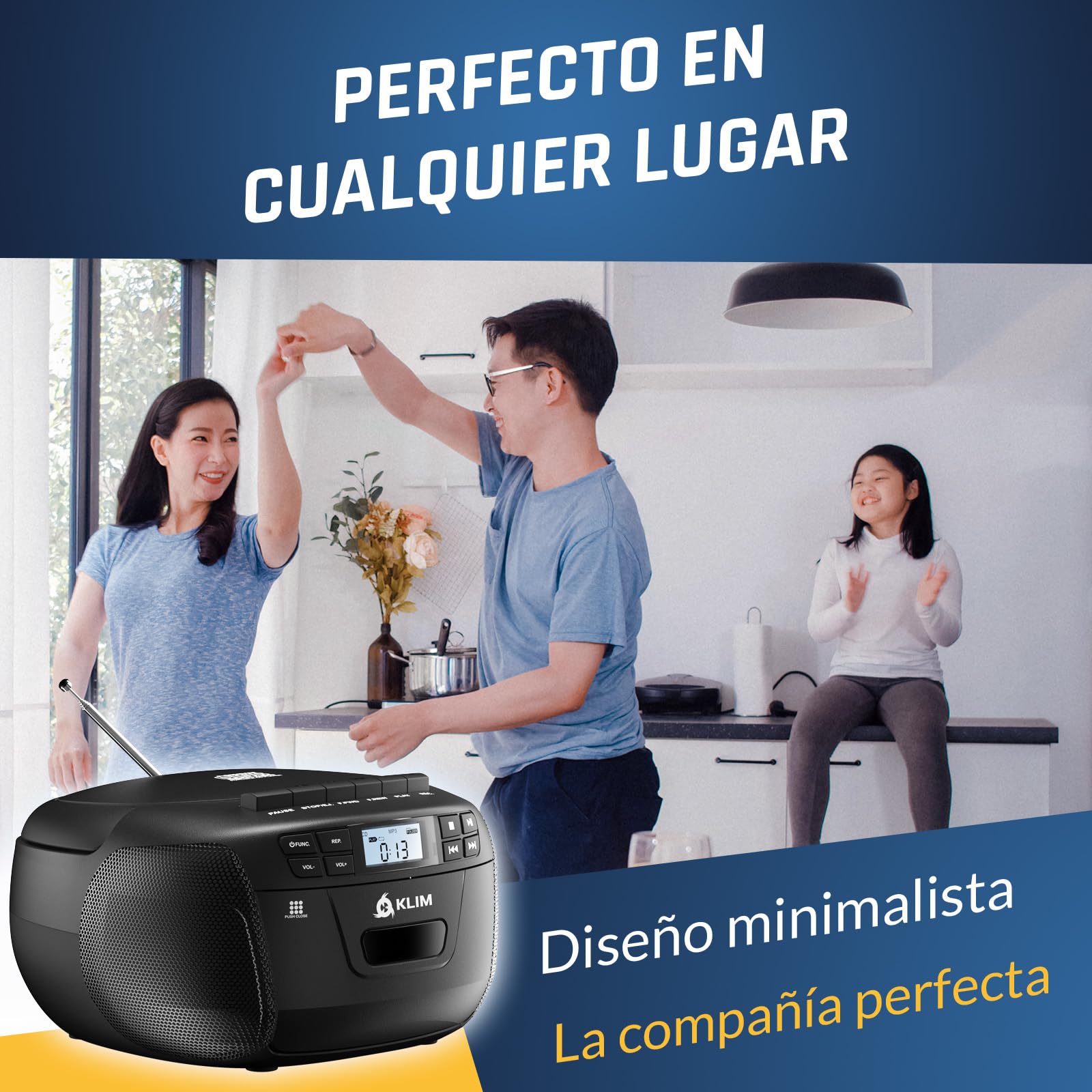 KLIM CD Player + Reproductor Cassette, Am/FM Radio y Bluetooth, Control Remoto, Radio Cassette y Grabación en Cinta, USB, AUX, Reproductor CD con Sonido Estéreo