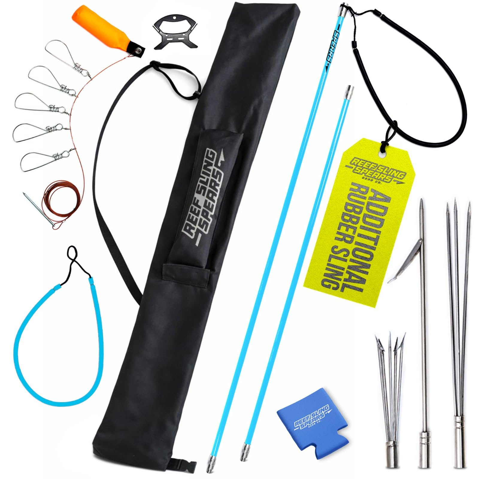 Hawaiian Sling Fishing Spear Set - Travel Fiberglass Pole Spear Harpoon for Spearfishing with 3 Prong Paralyzer Tips 5' - Fishing line Holder and Travel Bag Included for Spear Fishing Equipment