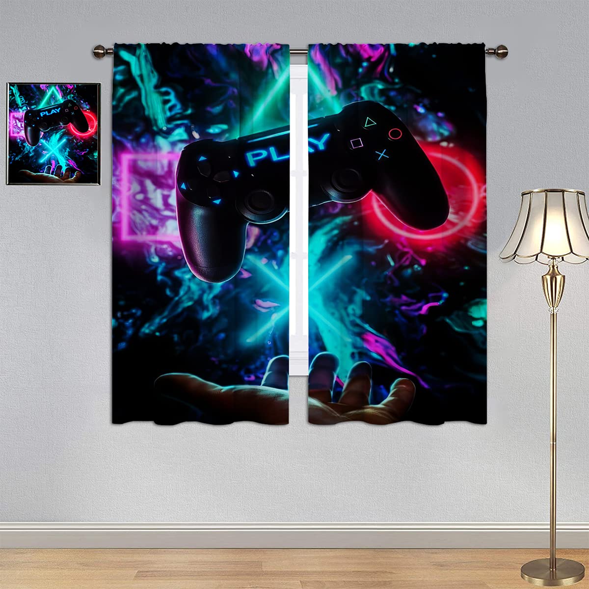 GY Gamepad Gamer Curtains, Blackout Curtain Video Games Controller Curtains Rod Pocket Customized Curtains 42x63 Inch