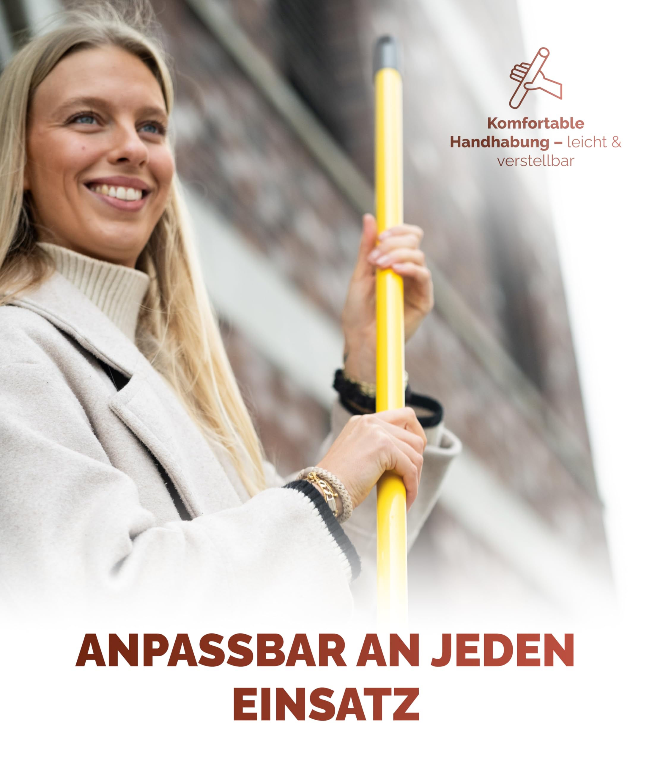 FRITZE® Teleskopstiel Gelb (80–140 cm) – Stabiler Besenstiel aus Metall mit Drehkappe und Aufhängeloch – Längenverstellbar für Krallenbesen und Zubehör – Für Haus und Garten