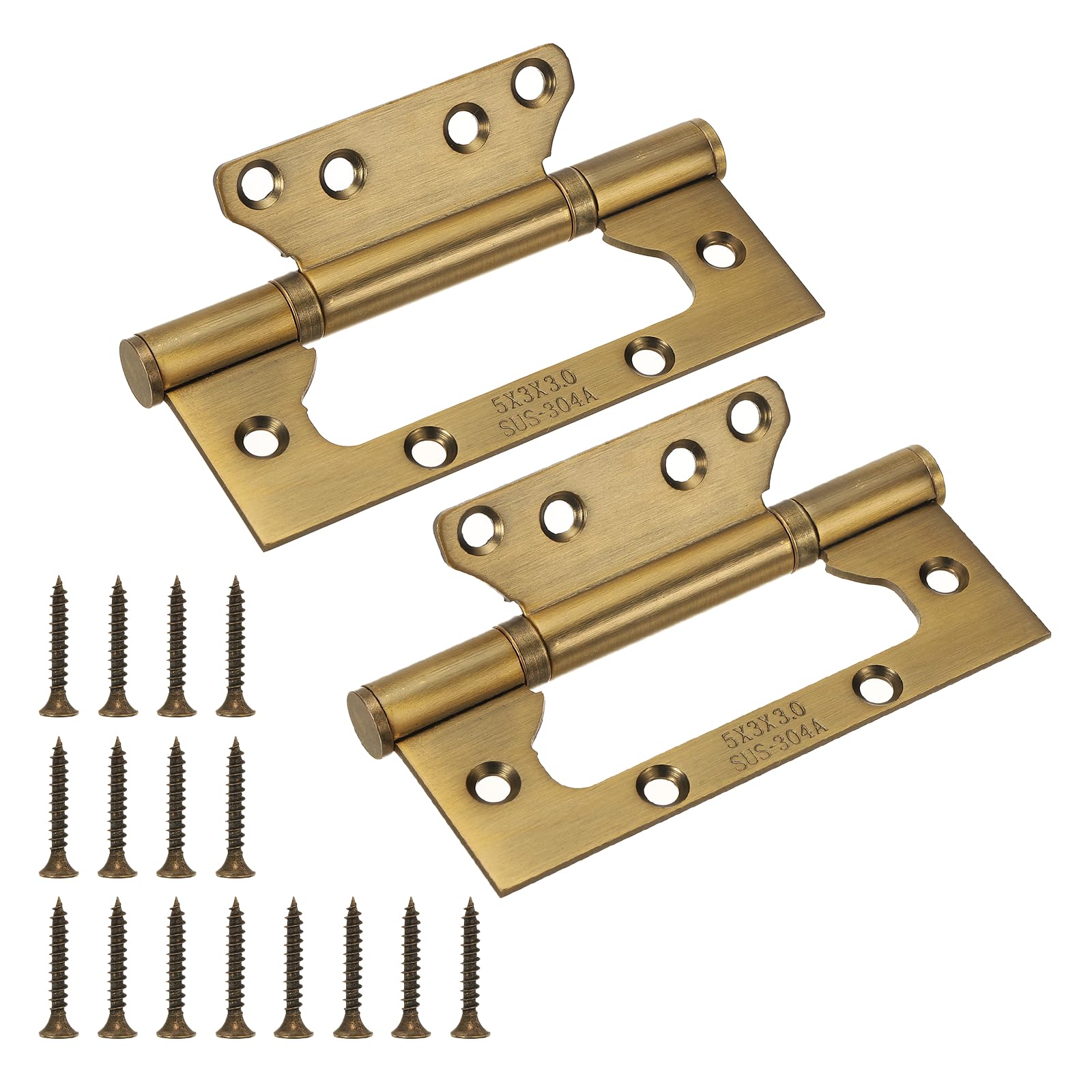 sourcing map 2Pcs Non Mortise Door Hinges, 5" x 2.2" Stainless Steel Hinges with Mounting Screws, Ball Bearing Door Hinges for Interior and Exterior Doors, Wood and Metal Doors, Brass