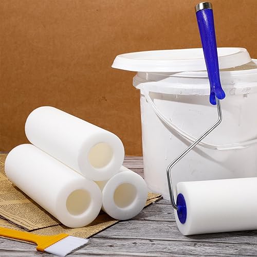 Miniatura 5 de Leumoi 4 rodillos de pintura de espuma de 9 pulgadas con kit de marco de rodillo, cubiertas de rodillo de pintura de espuma de alta densidad para