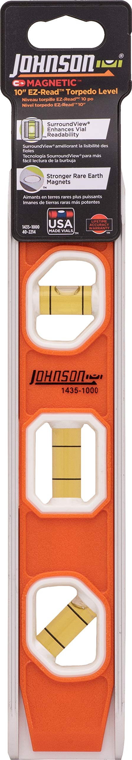 Johnson Level & Tool 1435-1000 Magnetische Torpedo-Wasserwaage, 25,4 cm, 1 Ebene