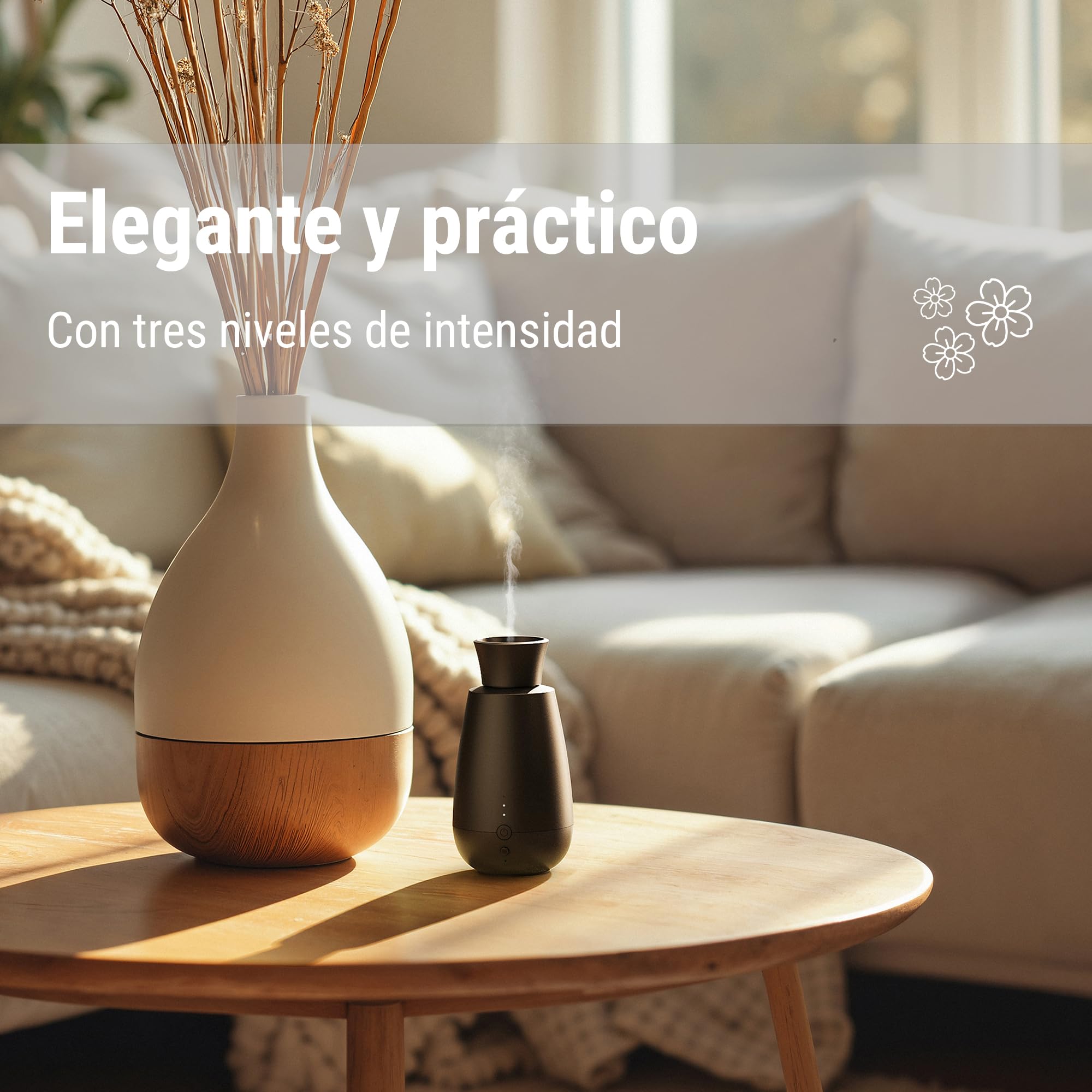 Difusor de Aromas Ella de Stadler Form, Sistema Inteligente de Pulverización de Fragancias, para Aceites Esenciales, sin Agua, sin Calor, Aroma Intenso, Inalámbrico, Sensor de Luz, Blanco