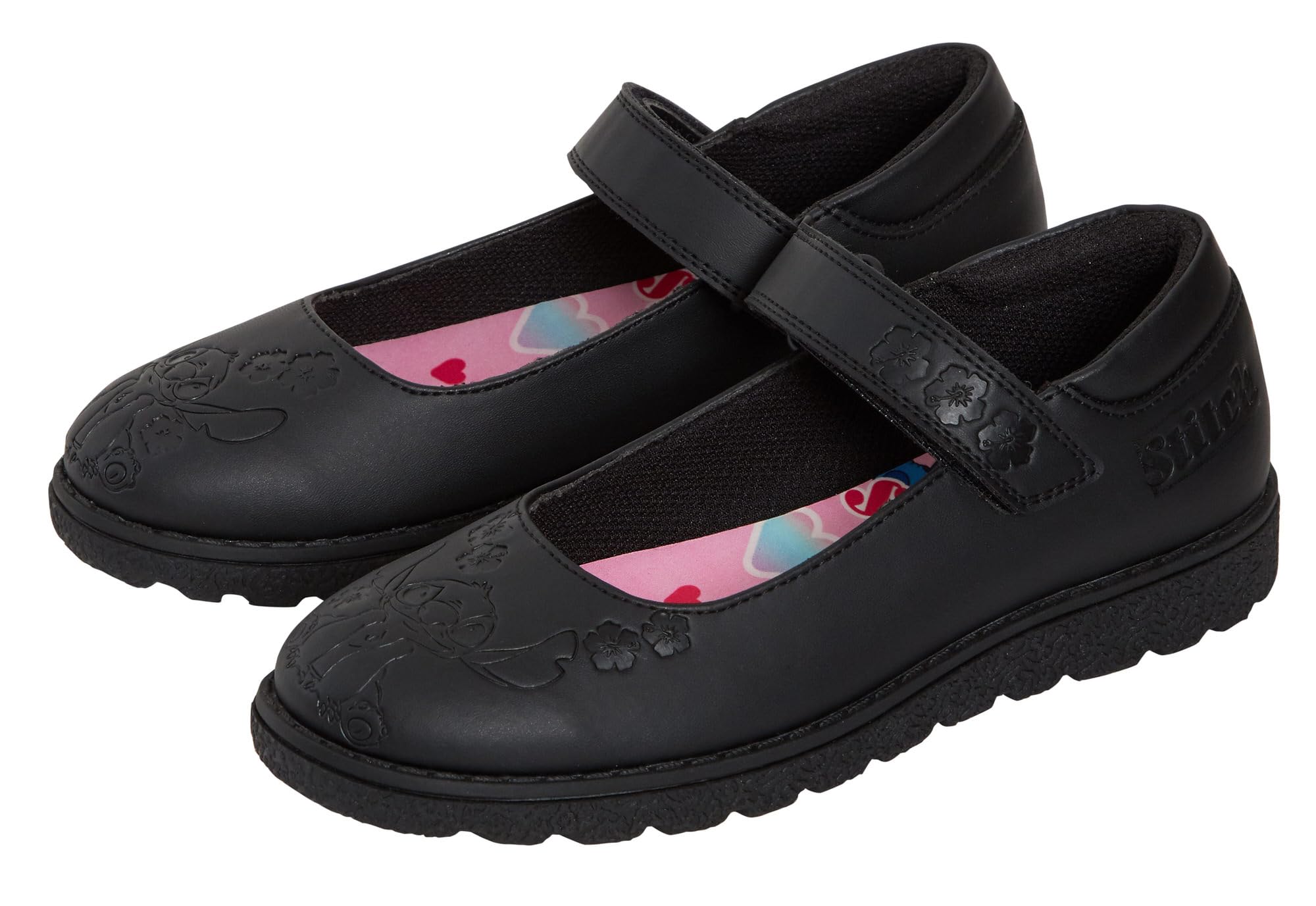 Disney Zapatos Escolares para niñas Stitch, Zapatos Mocasines Negros con Suela Resistente y fácil de Sujetar