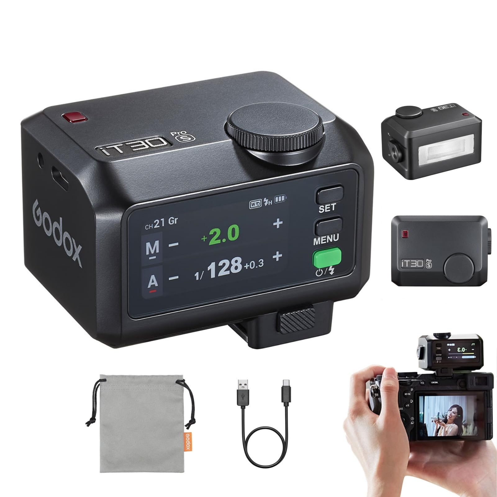 GODOX iT30Pro S TTL lampa błyskowa GN15 Speedlite 560, liczba błysków 1,5 s, czas ładowania 1/8000 s, HSS wbudowany dyfuzor do kamer Sony (czarny)
