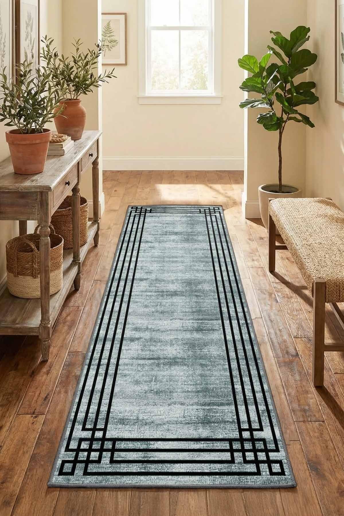 Monnhein Gri Yolluk 4709 - Yıkanabilir, Kaymaz Taban, Dijital Baskılı, Leke Tutmaz, İnce Hav, Modern Koridor, Mutfak, Antre ve Salon için Dekoratif Yolluk