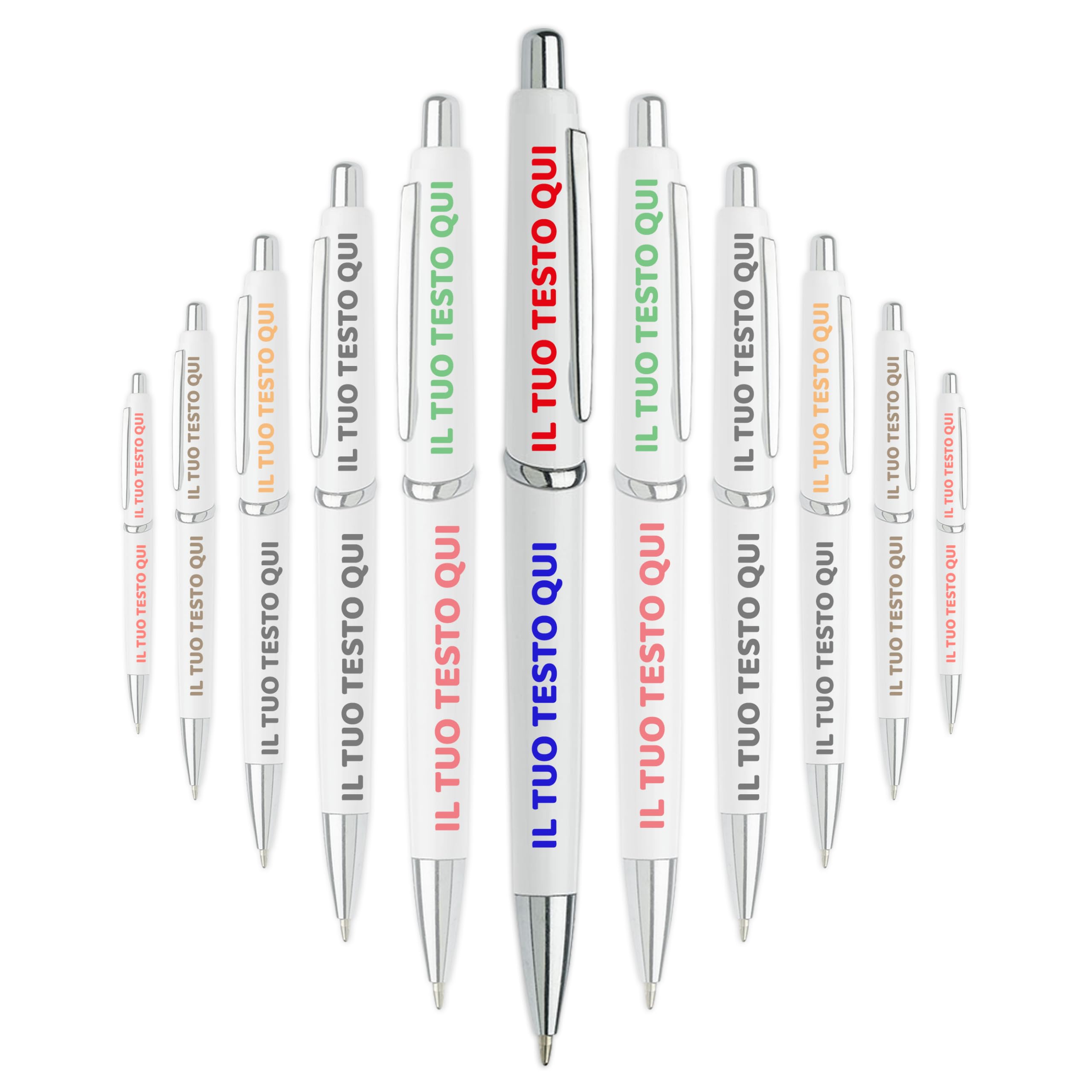 Mr Pubblicità Penna a Sfera Personalizzabile, Penna a Sfera Personalizzata, soft touch, nome, logo o messaggio con 2 stampe (100, Bianco)