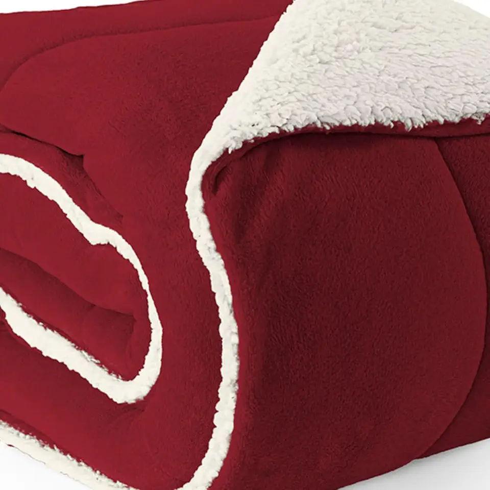 Elegante Coberdrom Sherpa Manta Felpuda Winter Grosso Macio (Vermelho e Branco, Casal Queen)