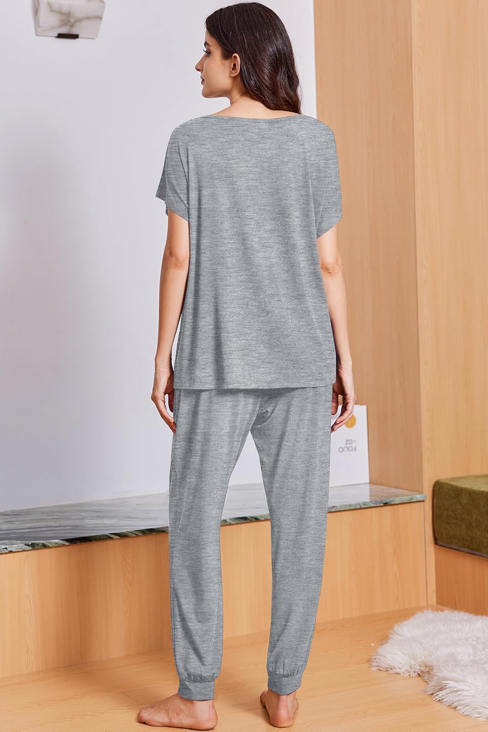 Ekouaer Viscose from Bamboo Women's Pajama Sets Super Soft Short Sleeve Button Top and Pants Pj Sleepwear Sets S-XXL - Image 3