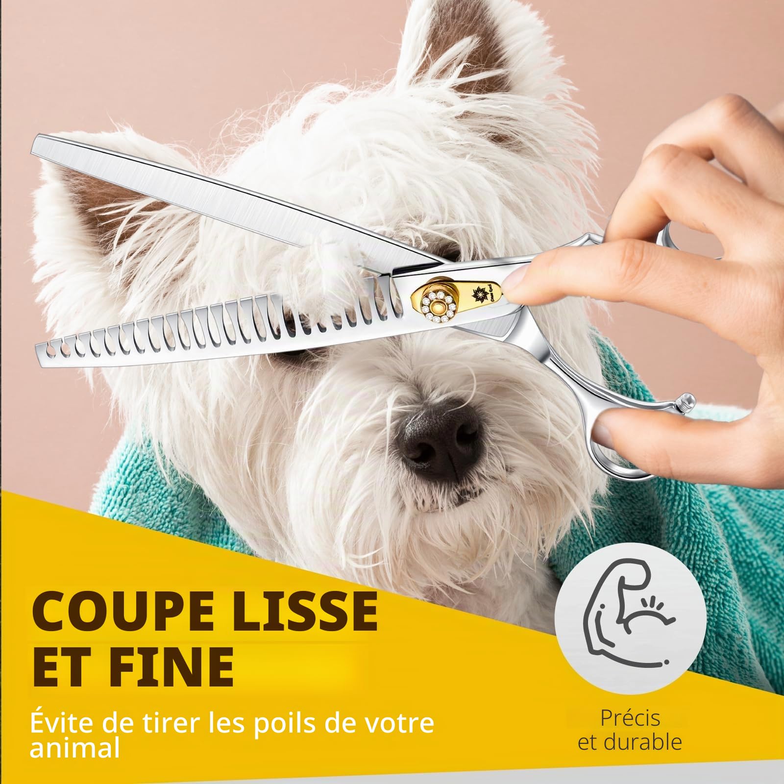 Dream Reach Ciseaux à effiler 8 pouces Ciseaux pour chiens - Ciseaux pour chiens avec poignée ergonomique,440C acier inoxydable Ciseaux pour fourrure 75% taux d'amincissement