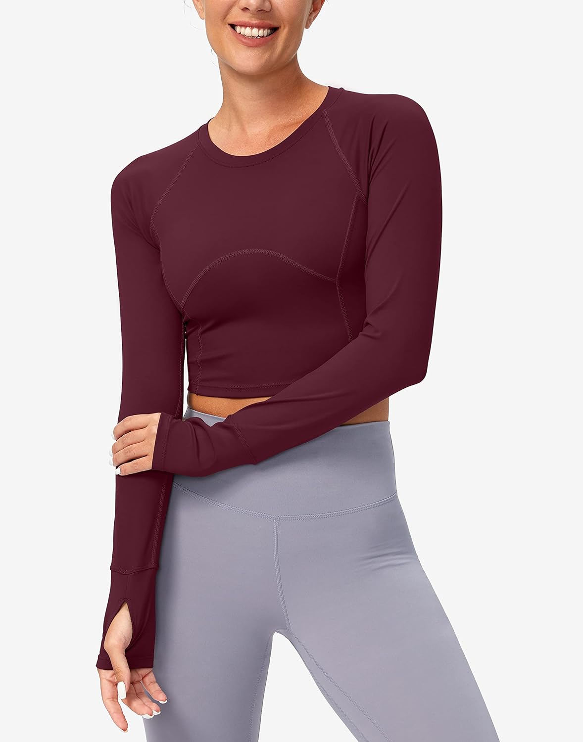 SANTINY Women's Long Sleeve Crop Workout Tops Slim Fit Gym Yoga Running Shirts for Women - Image 2