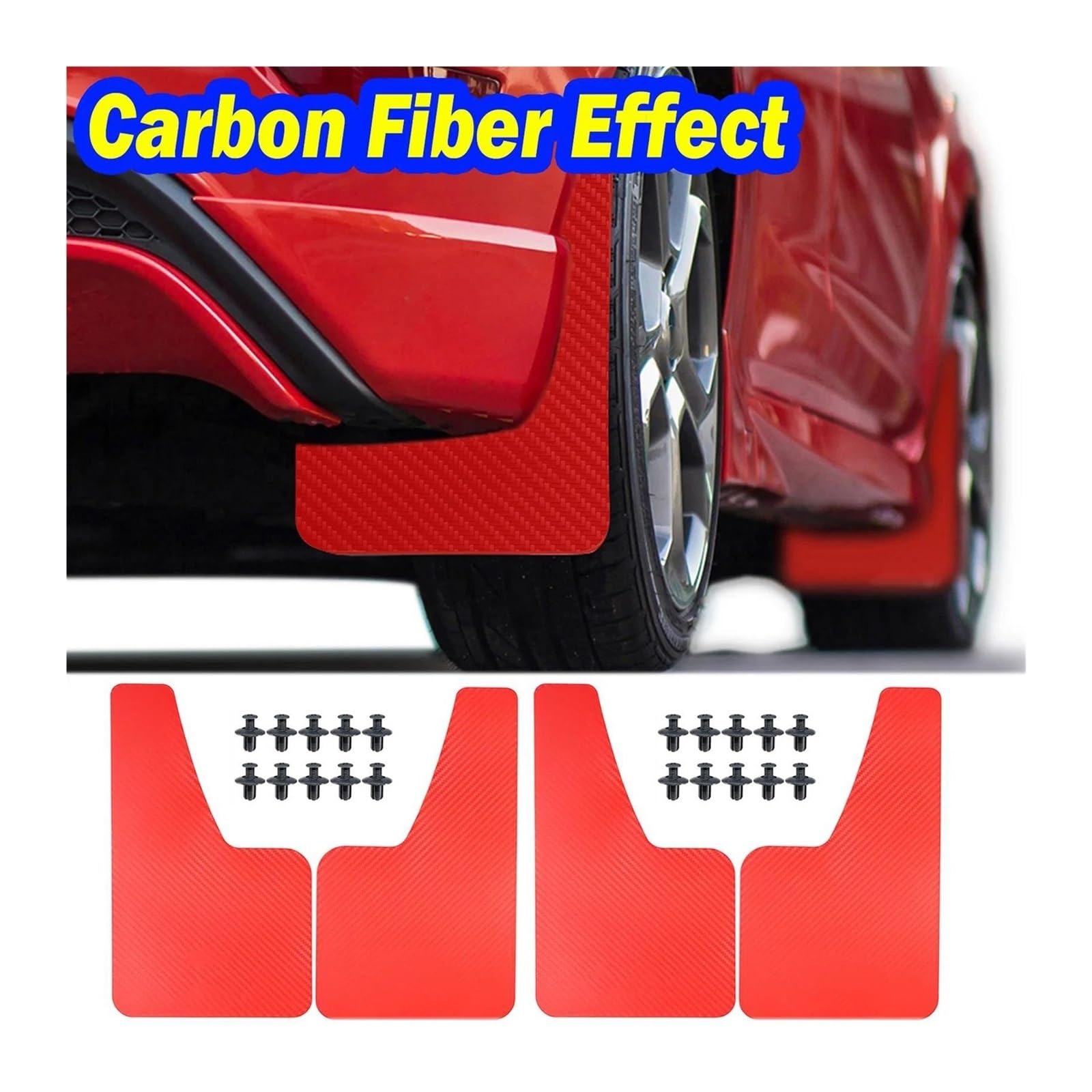Osłony przeciwbłotne Zestaw samochodowy Auto RED Effect Chlapacze Chlapacze Formowane błotniki Pokrywa błotnika Przód Tył Akcesoria osłona koła(4pcs)