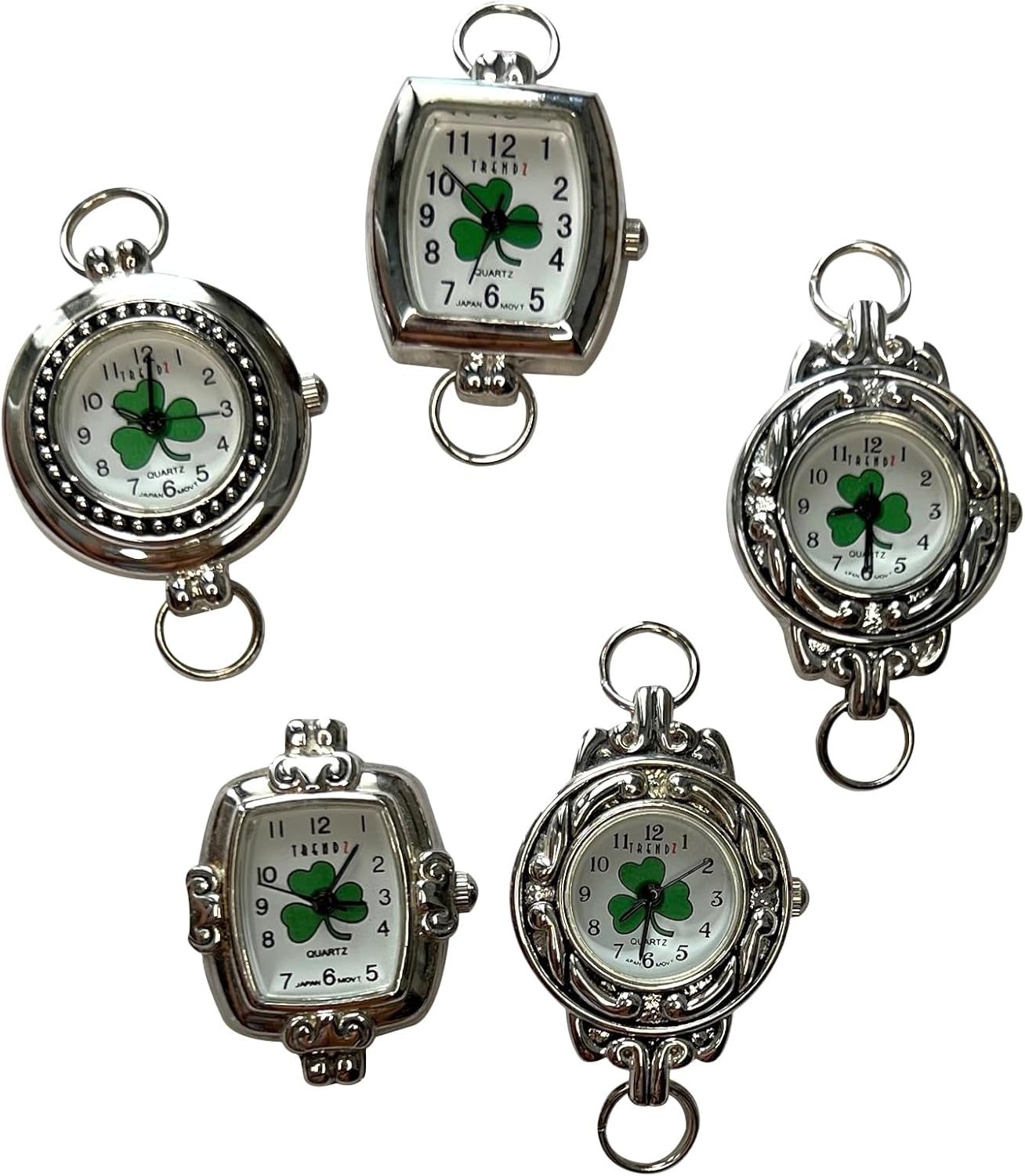 NIMI 5 Piece Printed & Pearl Watch Face Set for Beading and Jewelry Making (Clover)