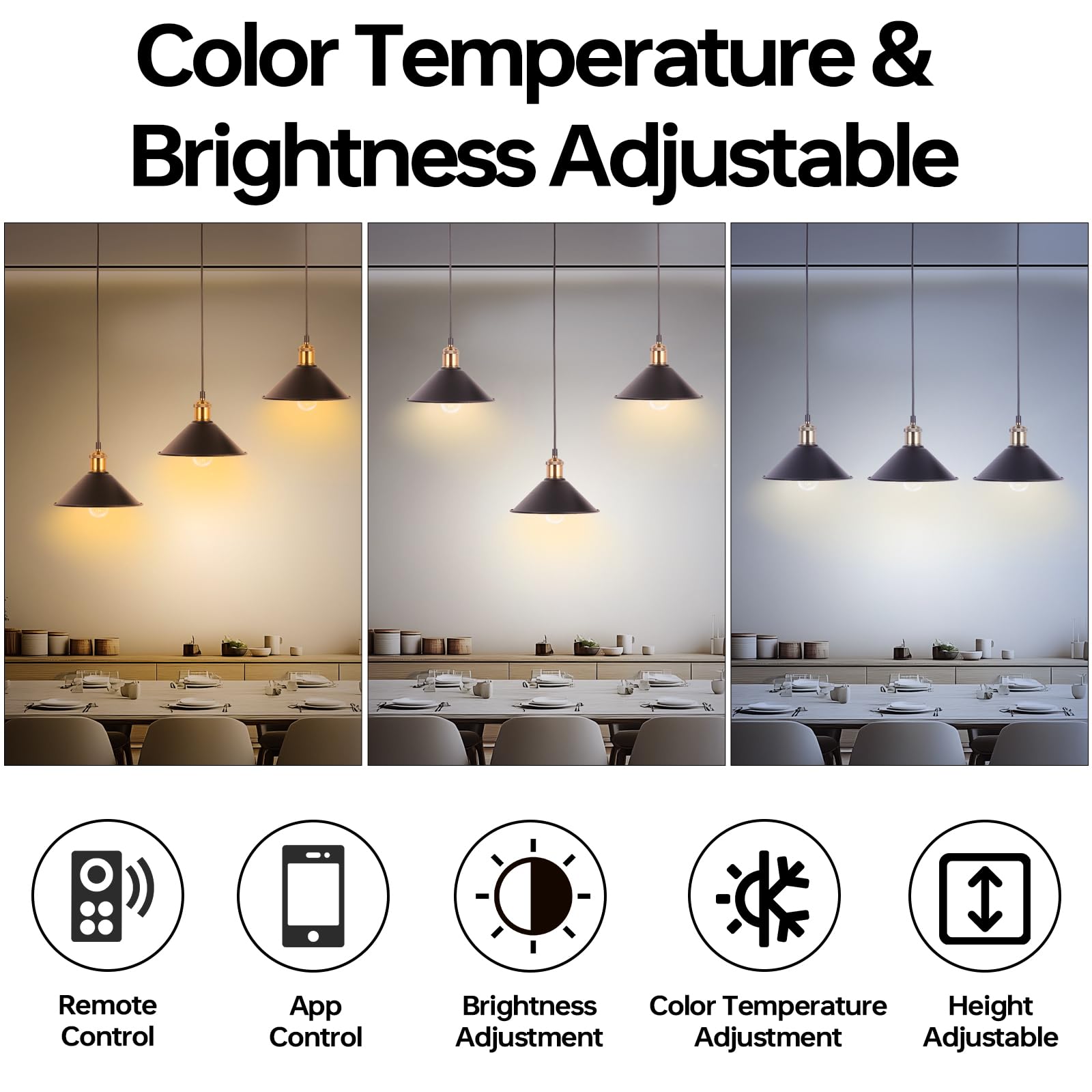 FIRVRE Lustre Suspension Vintage, Lustre Cuisine Industriel avec 3 Ampoules LED& Télécommande, Température de Couleur et Luminosité Réglables-Pour Cuisine Île Salle À Manger Café