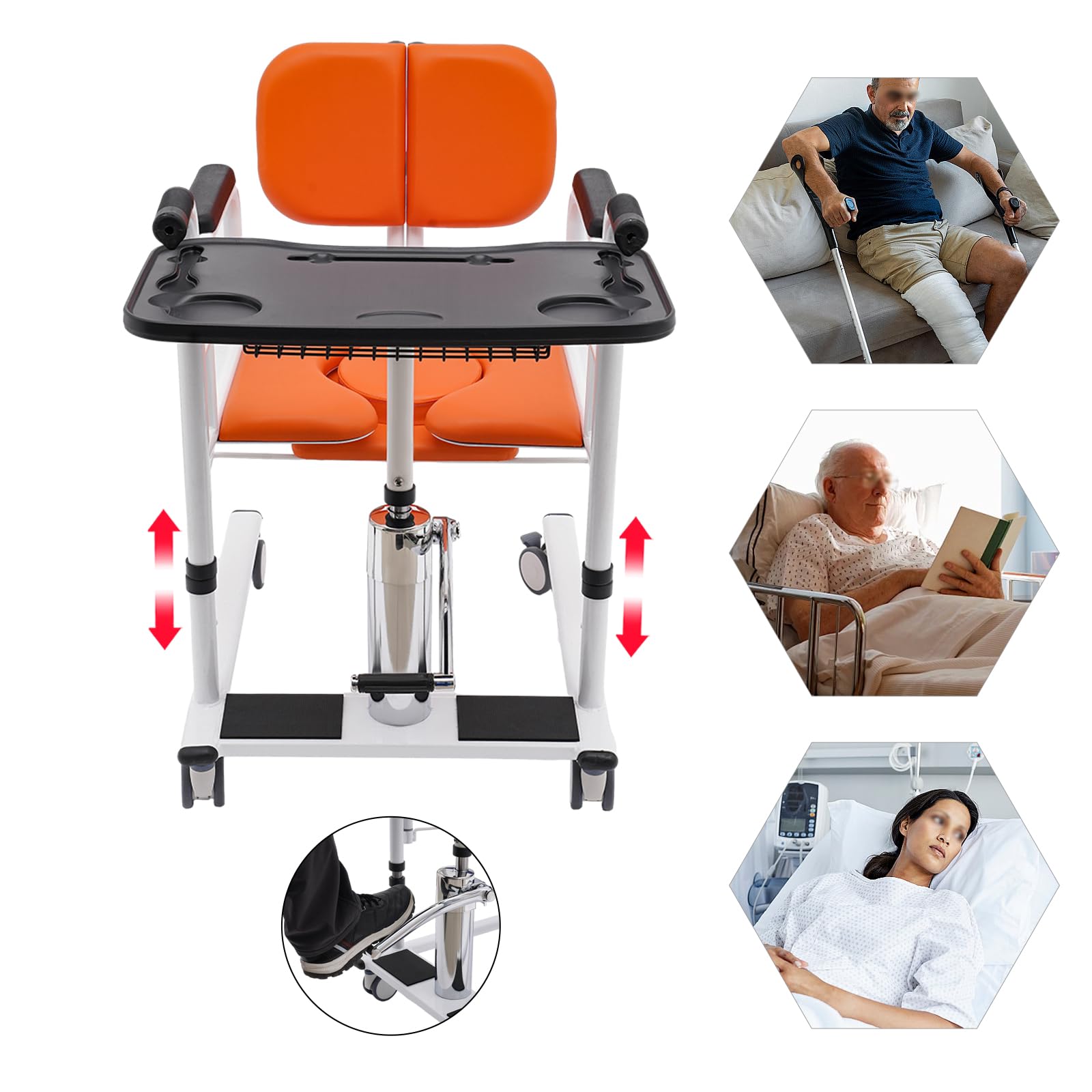 Elevador hidráulico de pacientes para el hogar, silla de ruedas elevadora para pacientes ancianos, hidráulica, para cama, inodoro, ducha, carga de 150 kg, silla de ruedas de transporte portátil, ayuda