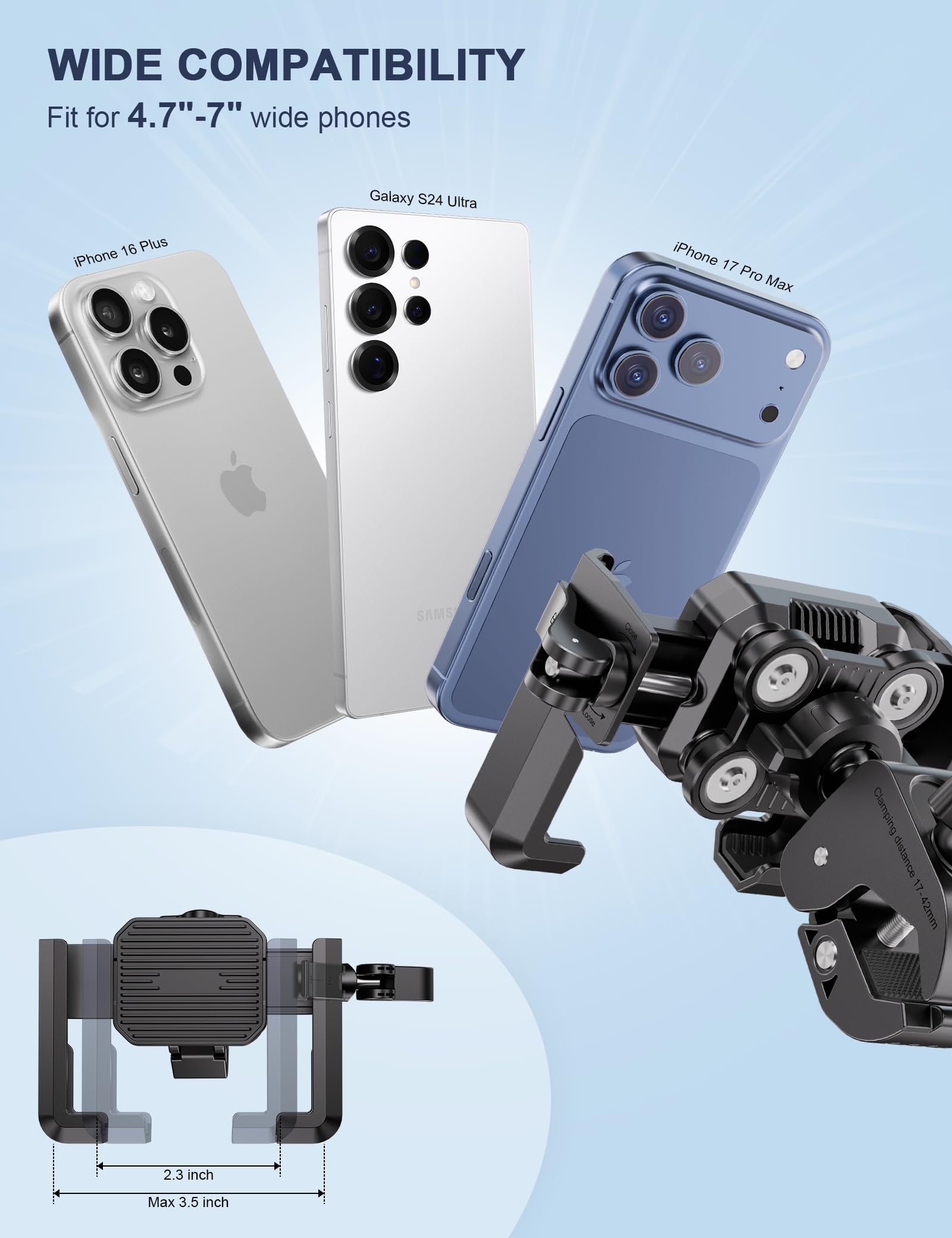 Grefay Handyhalterung Fahrrad Handyhalterung Motorrad-[4 Vibration Dampener] [Not Block Camera] 360° Drehbar Fahrrad Handyhalterung Lenker, Motorrad für iPhone Samsung 4.7''-7'' Smartphone (Schwarz)
