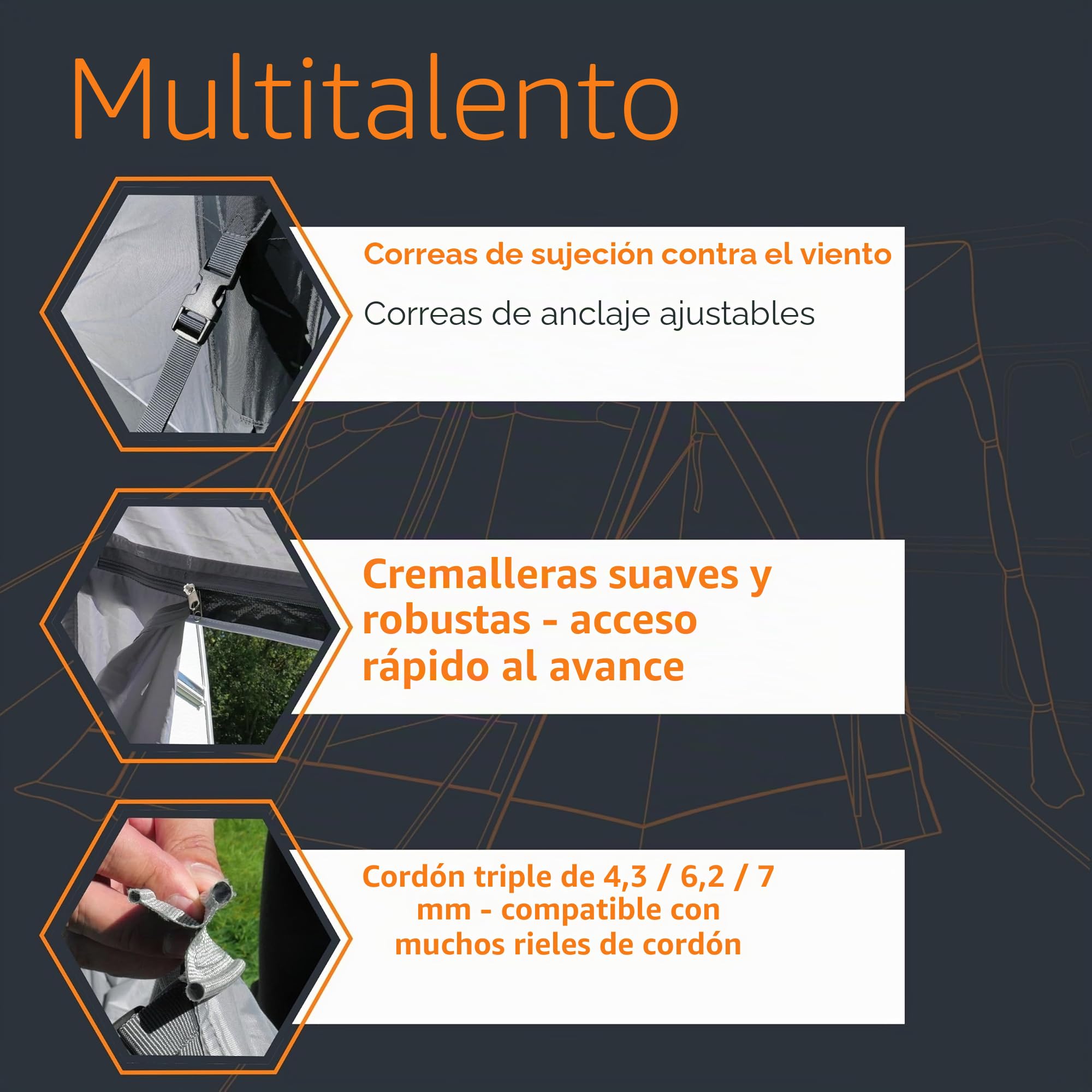 your GEAR Tienda de campaña inflable Vicenza 350E AIR - Tienda de campaña inflable de 350 x 250 cm para caravana con protección solar UPF 50+ y 5000 mm de columna de agua, tienda parcial de viaje gris