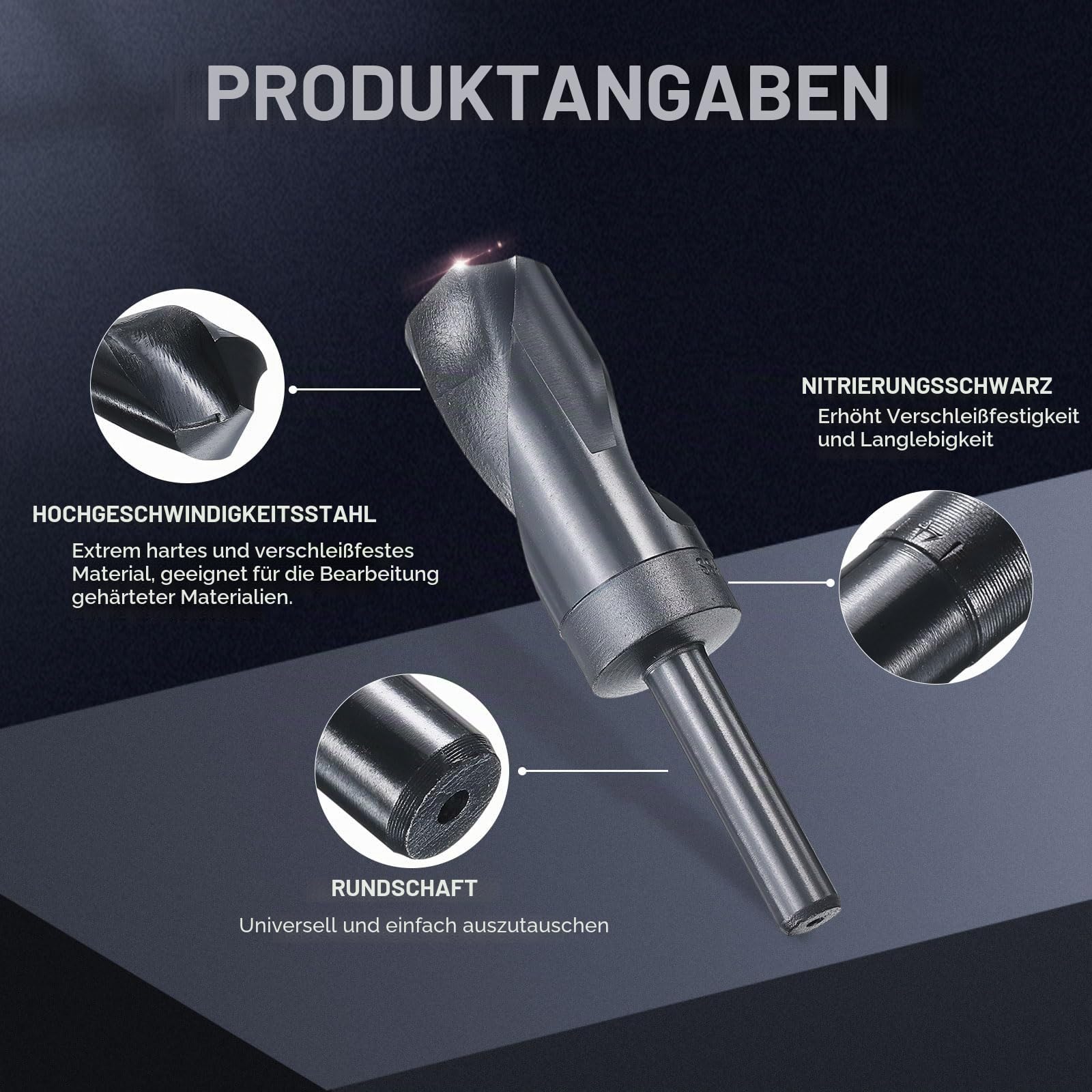 QUARKZMAN 33mm Bohrer, HSS Spiralbohrer 135° Reduzierte Schaft Metallbohrer Nitrierung Schwarz für Hartmetall Stahl Aluminiumlegierung Holz Kunststoff