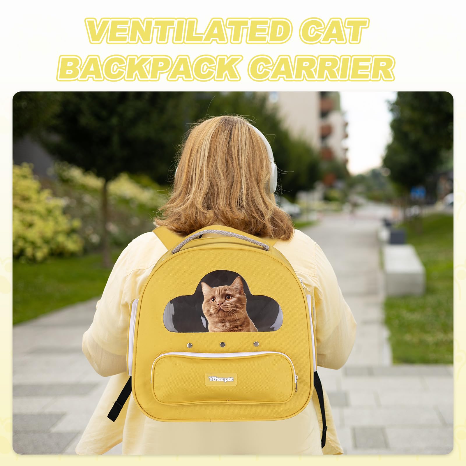 sourcing map Katzenrucksack, großer Platz und atmungsaktiv, Haustier-Wanderrucksack, Reiserucksack für Katzen oder kleine Hunde, Welpen, geeignet für Wandern/Camping/Reisen (Gelb, 38,1 x 25,4 x 38,1