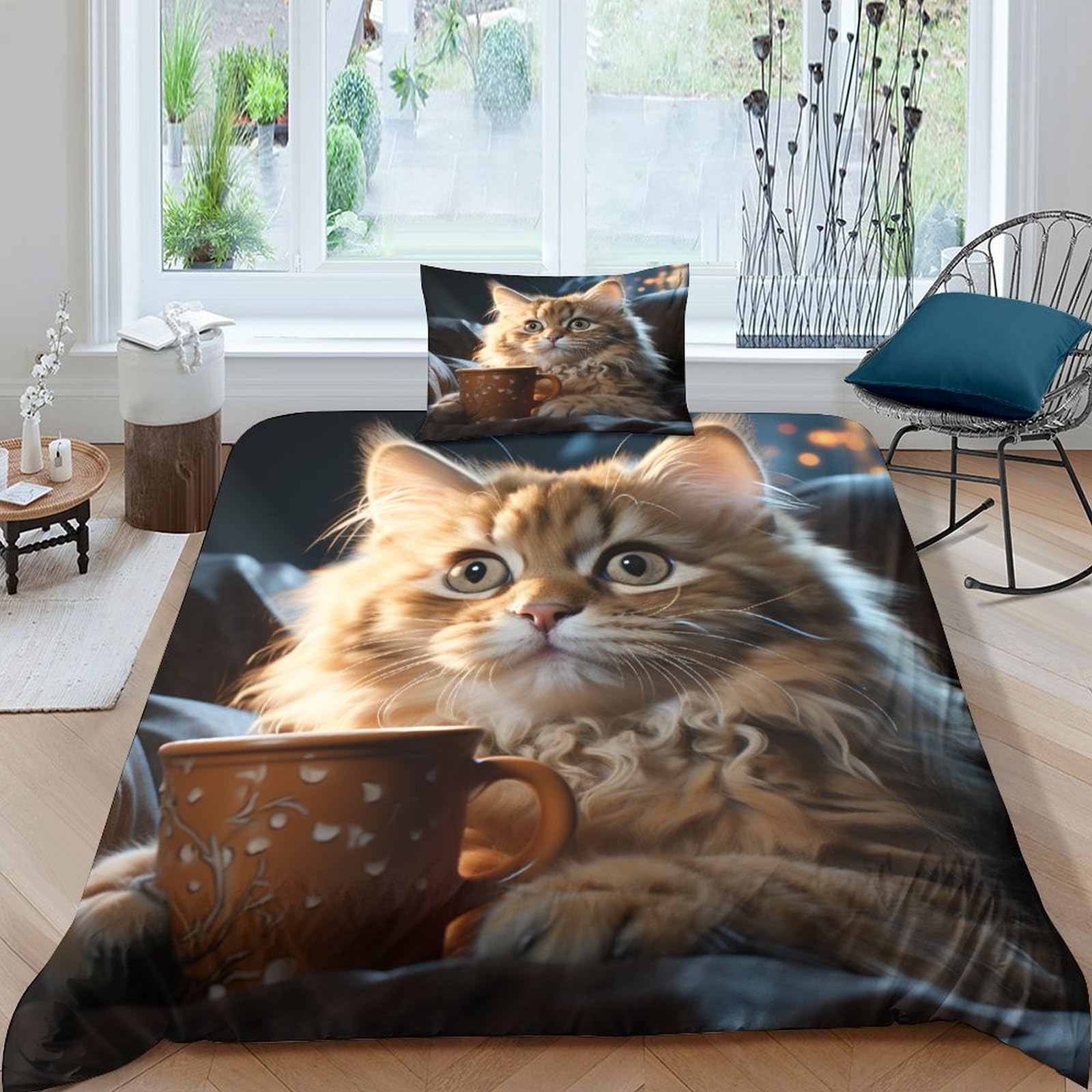 Housse de couette 3D chat parure de lit enfant hypoallergénique facile à laver