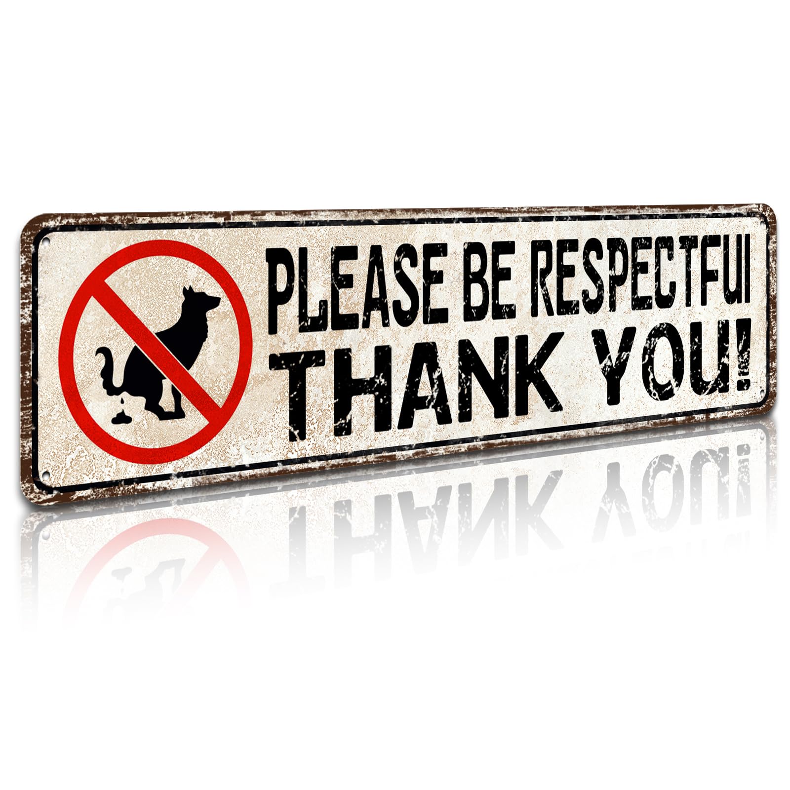 Soyave Please Be Respectful Sign No Dog Pooping Or Peeing Sign For Yard | Dog Sign Industrial Warning Signs For House Lawn Metal Decor, 4"X16" Inch Tin Sign