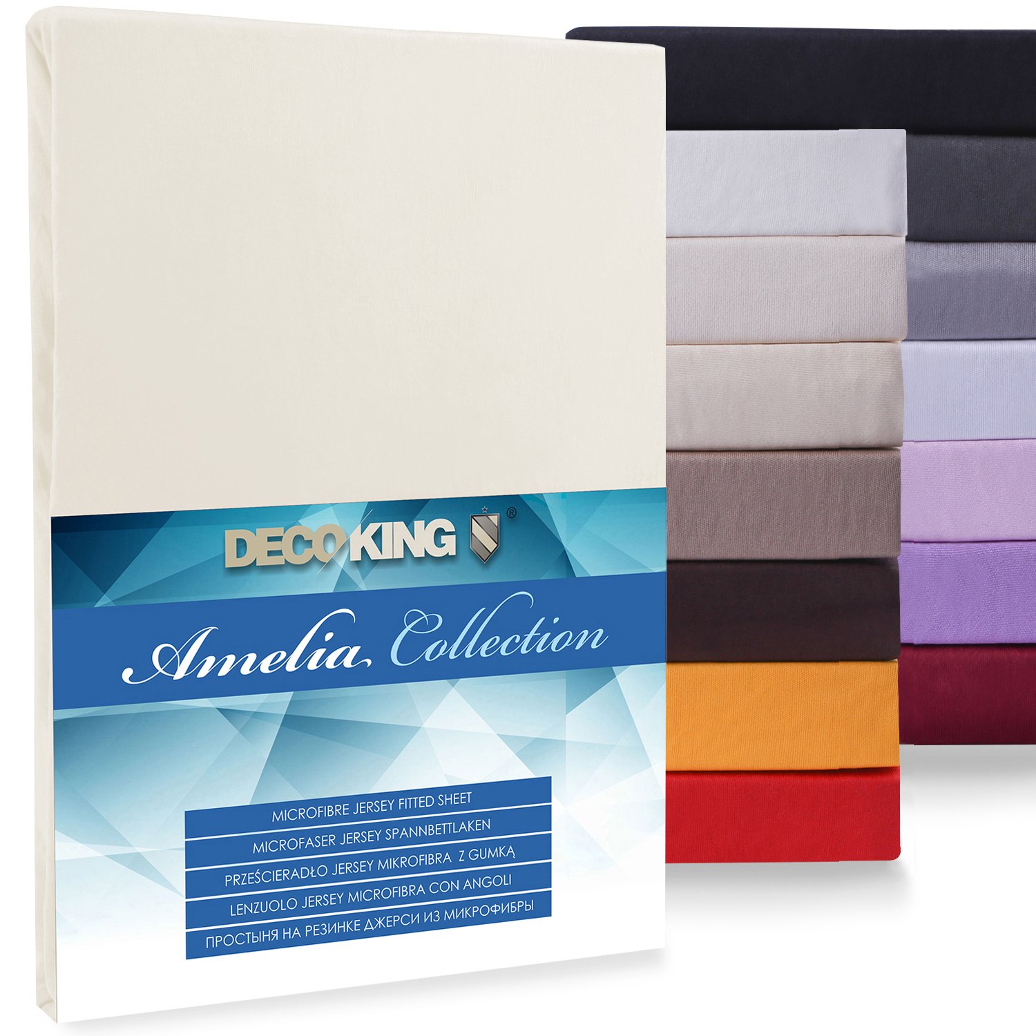 DecoKing, Amelia microfibre jersey fitted sheet, black , Microfibre, cream, 90x200 - 100x200