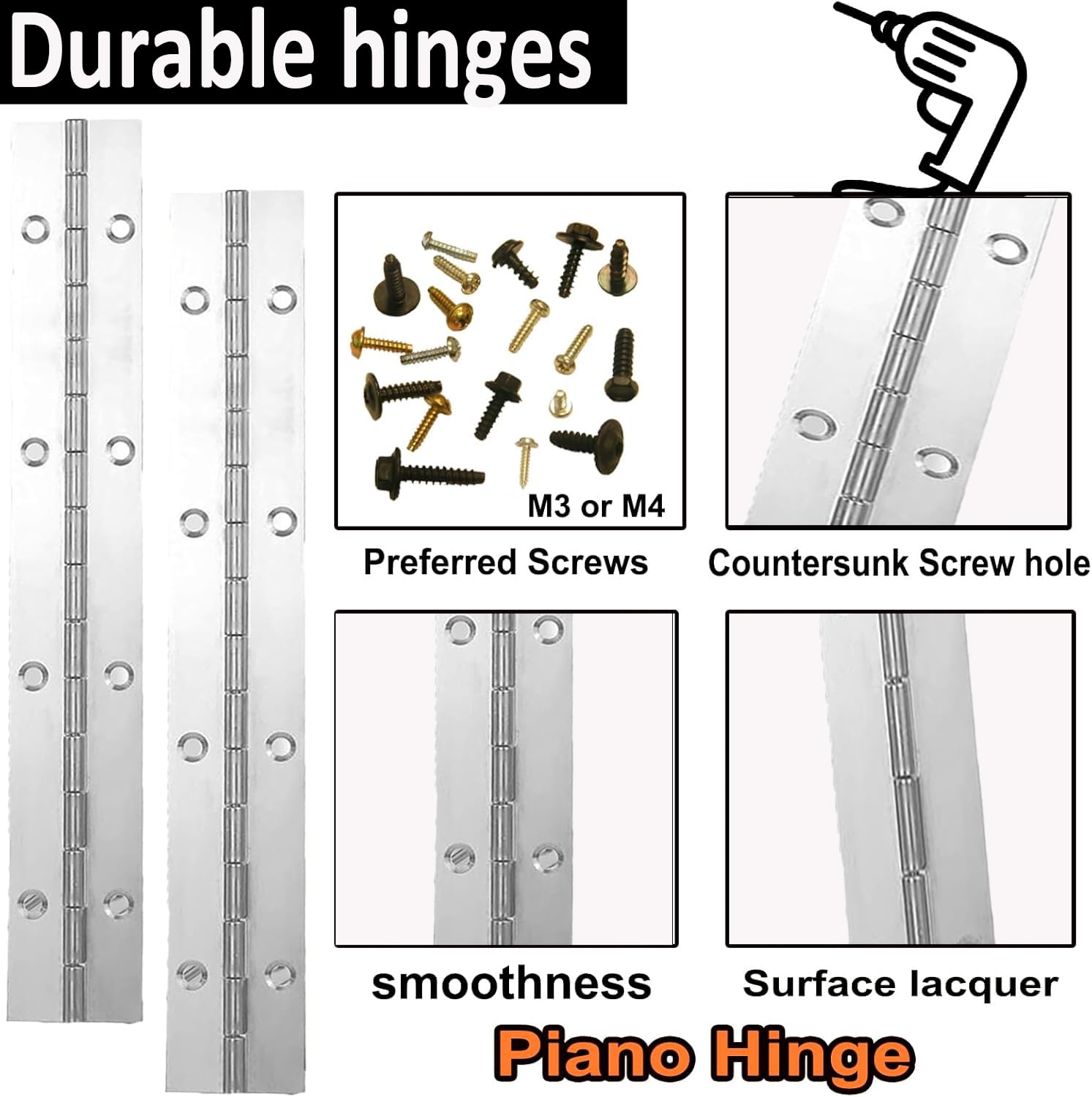 4 Pack 8 Inch Continuous & Piano Hinges, Silver Stainless Steel 304 Continuous Folding Hinges for Doors, Cabinets, Window - Image 3