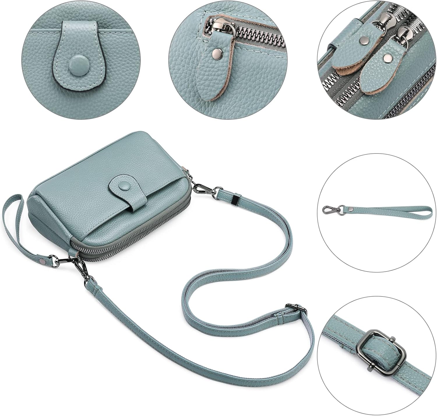 GAEKEAO Crossbody Bags for Women Small Genuine Leather Shoulder Purse Cross Body Bag with Wristlet Top Zipper - Image 8