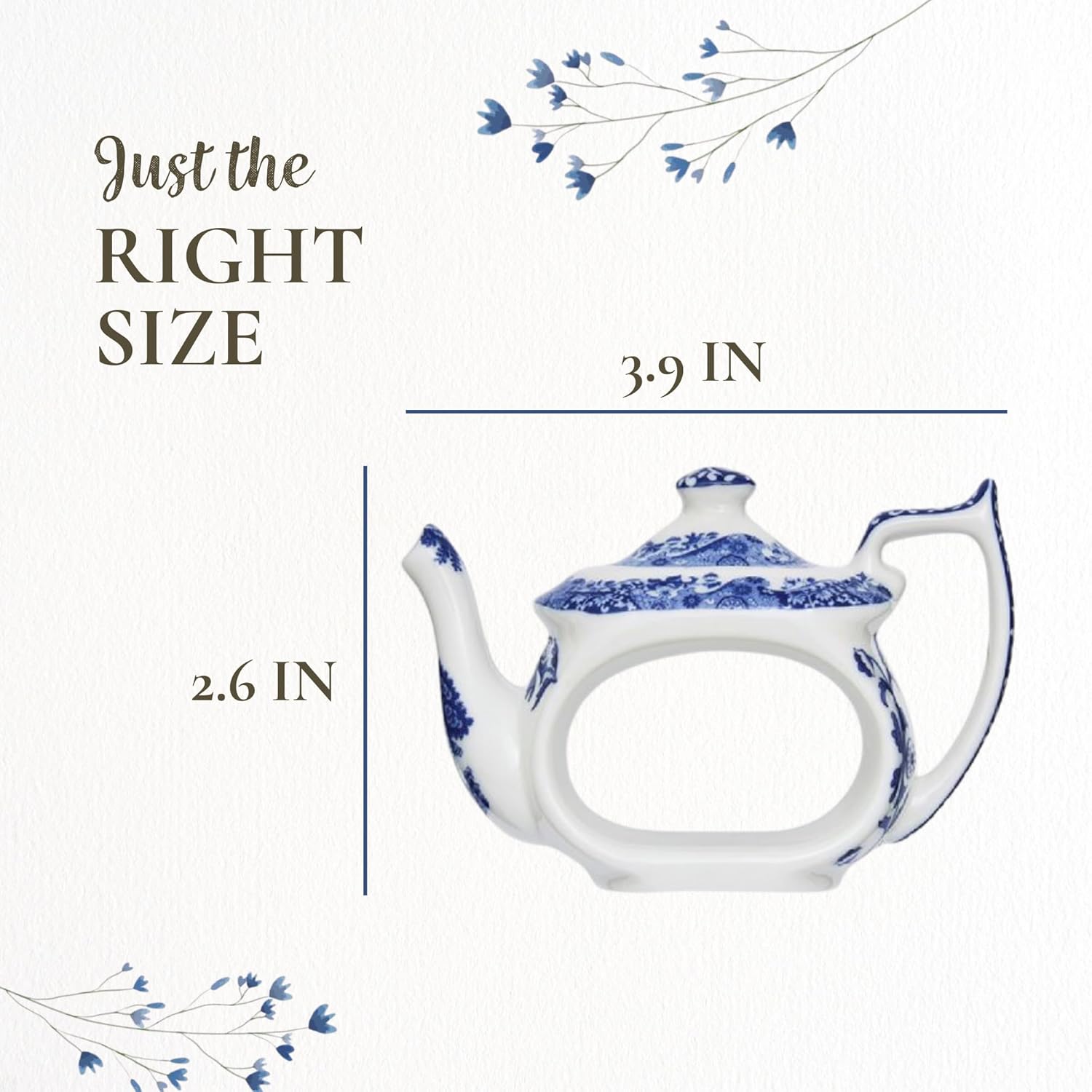 Spode Blue Italian Napkin Rings - Set of 4, Teapot Shaped Blue & White Table Accents for Dining Room Decor - Decorative Napkin Holders for Tableware & Seasonal Place Settings
