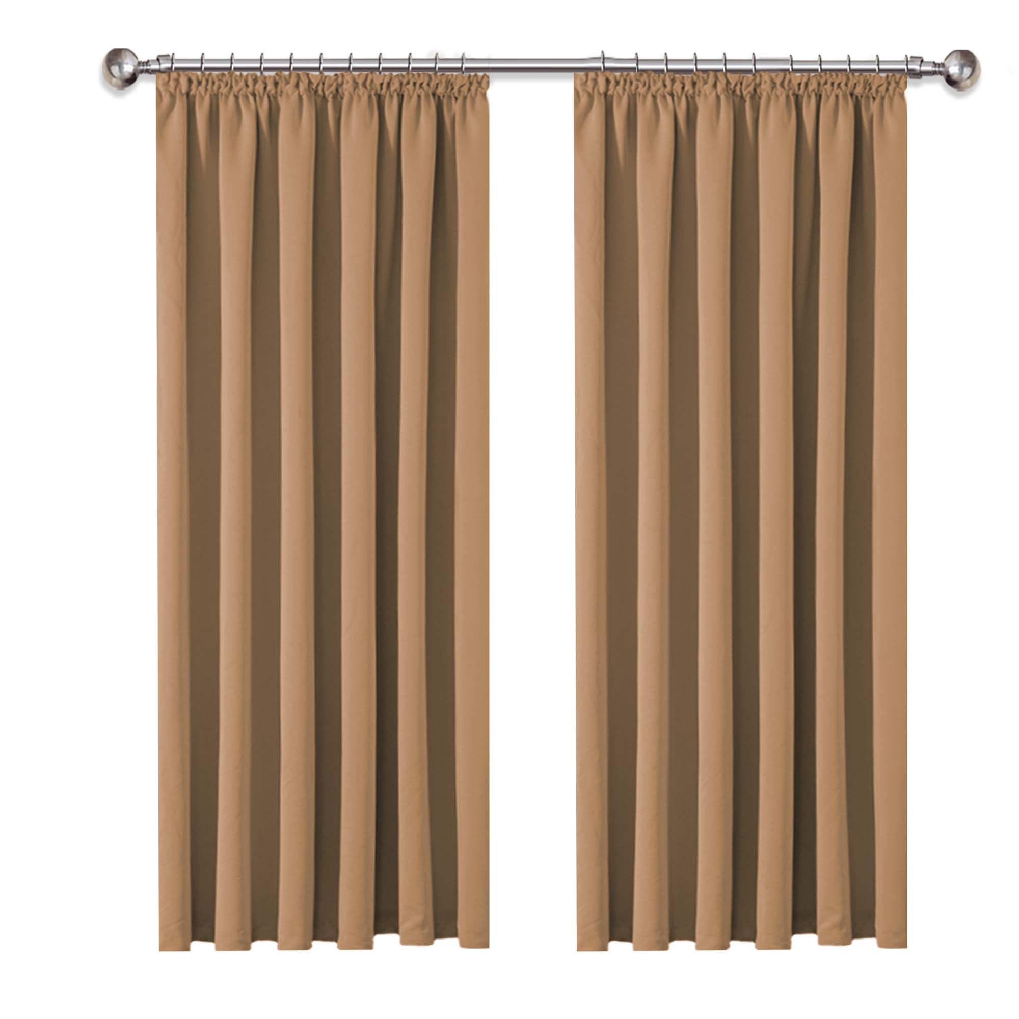 AMEHA Blackout Curtains for Living Room - Pencil Pleat Beige Bedroom Curtains & Drapes 54 Inch Drop Thermal Insulated Super Soft Black Out Short Curtain Pair Panels with Tiebacks 46" x 54"