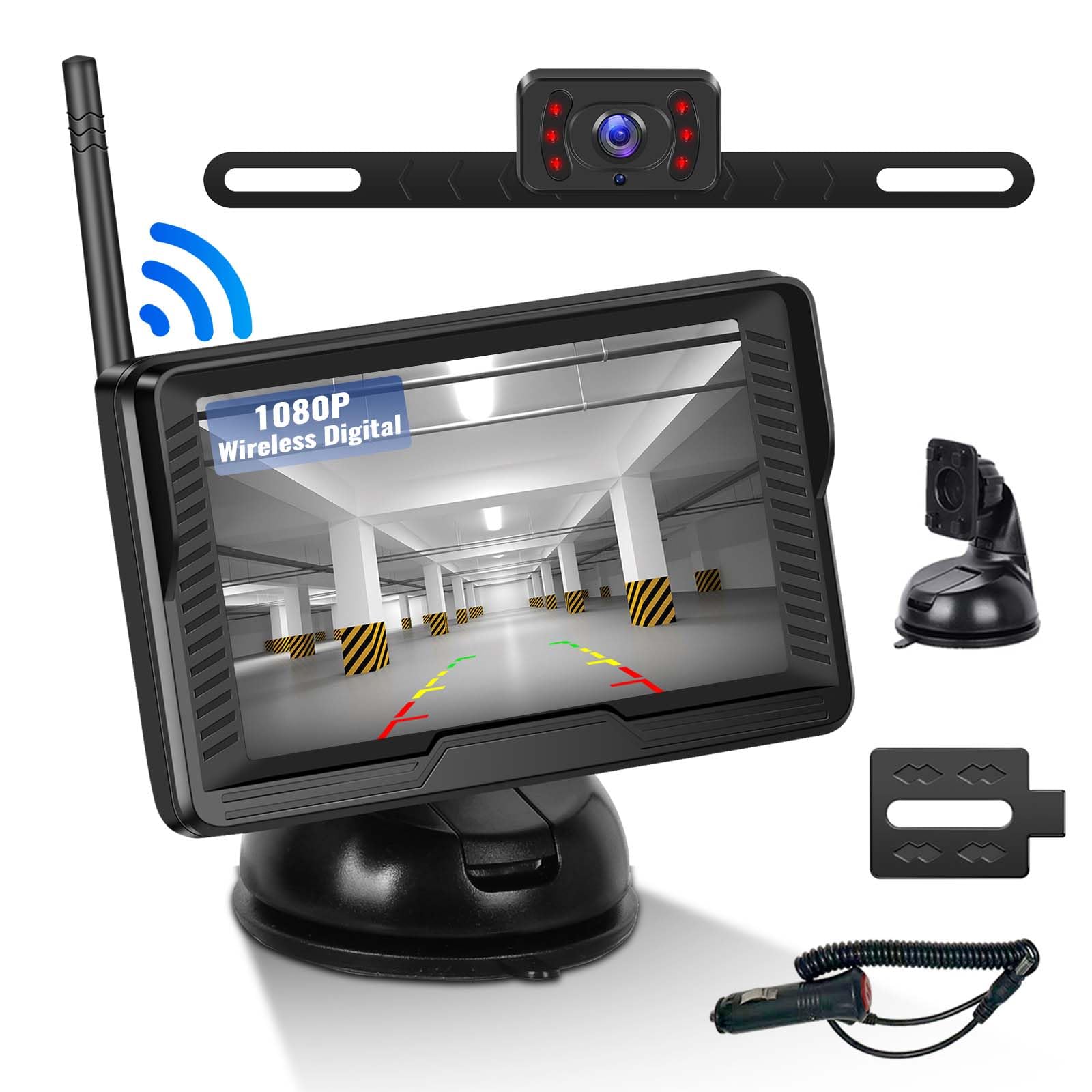 Caméra de Recul sans Fil, Moniteur HD 4,3", 1080P 120° Grand Angle Caméra Arrière pour Vision Nocturne Infrarouge, Étanche IP68, Caméra de Recul Kit pour Camion Camping Car Tracteur agricole 12V