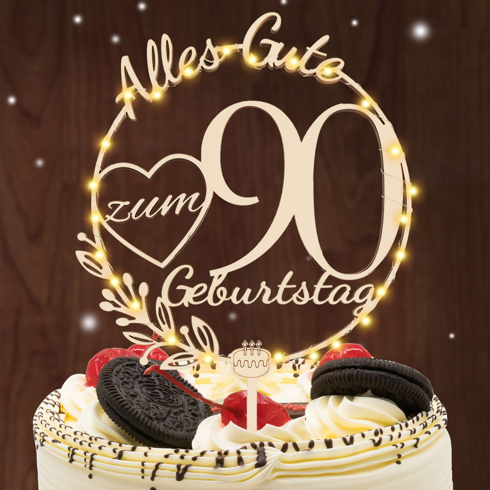 I LOVE MOM Cake Topper 90 Geburtstag Holz,90 Tortendeko Geburtstag Kuchen Deko für Mädchen Junge Frauen Mann