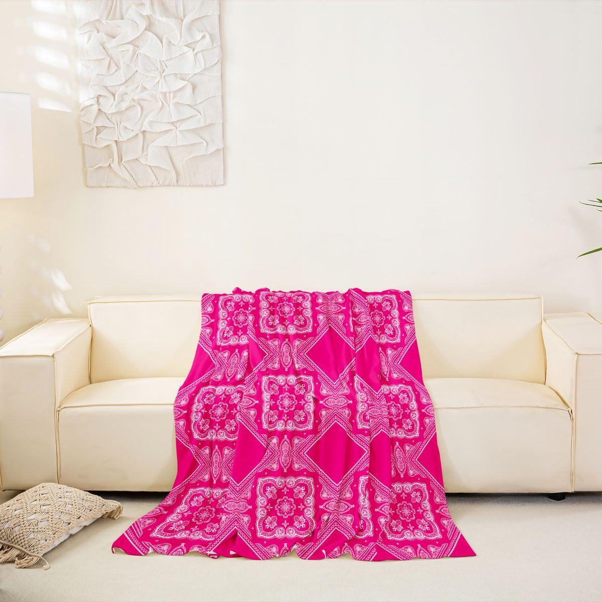 Homewish Funda de sofá de damasco floral rosa intenso, 180 x 340 cm