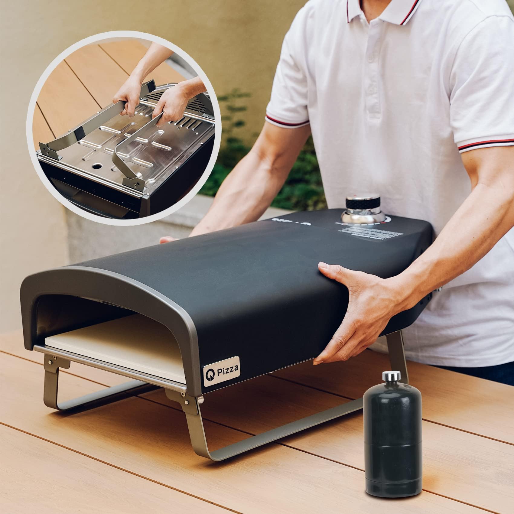 Q Pizza - Forno per pizza a gas con regolatore e pietra per pizza da 33 cm, 50 mbar, 500 °C