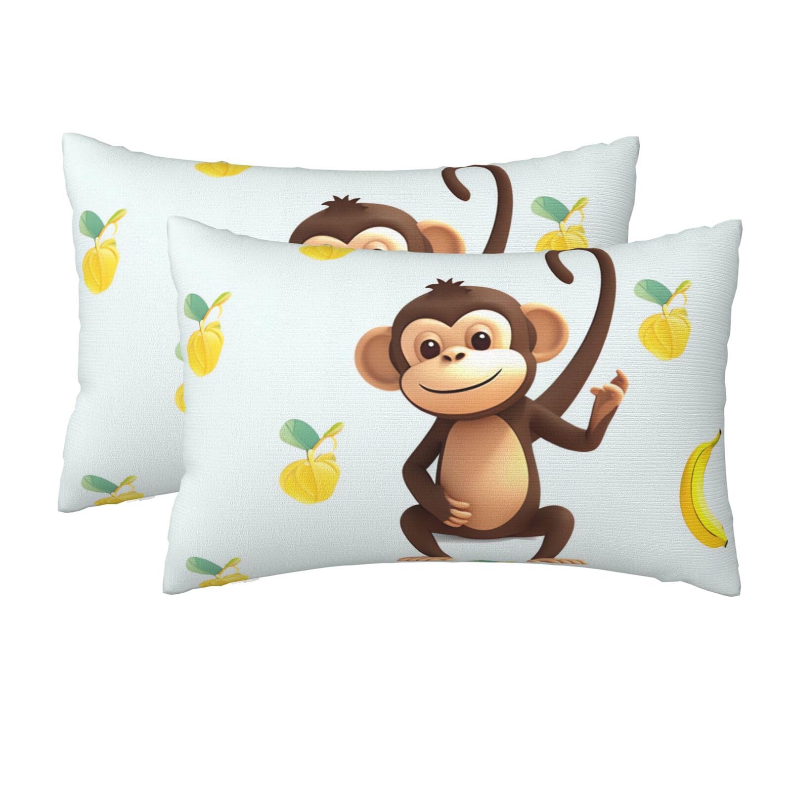 2 Pack Queen Size Pillow Cases for Hair and Skin Soft Breathable Pillow Case Covers with Hidden Zipper Monkey and Banana Pillowcase 20x30 Inches Pillow Cover for Sleeping Gift
