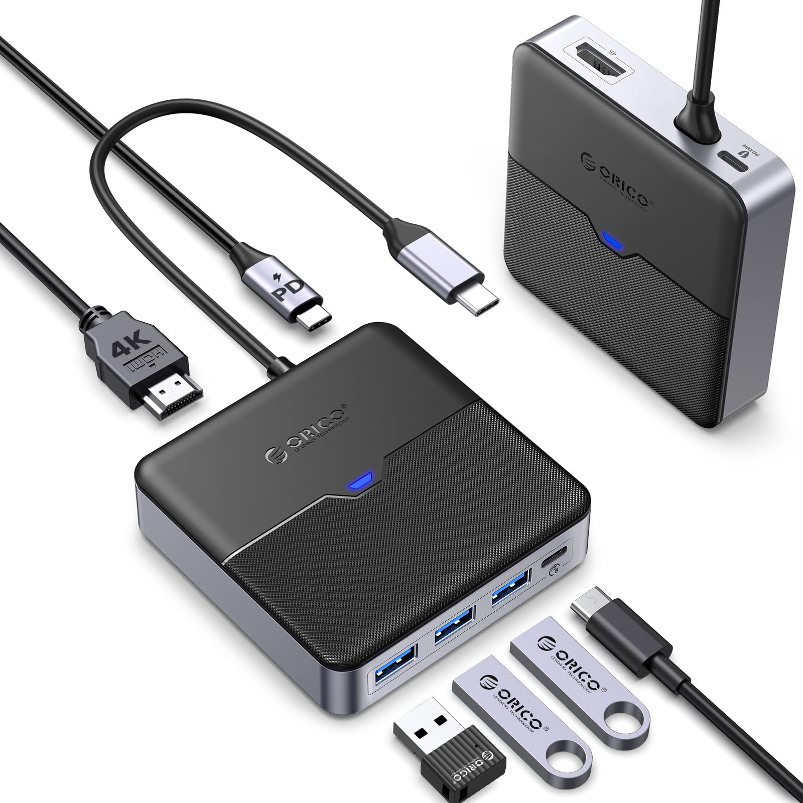 ORICO Hub USB C 6 in 1 Docking Station con 4K HDMI, PD 100W, 5Gbps USB C 3.0, 3 Porta USB A 3.0, Adattatore Splitter Tipo C per MacBook Air Pro M2 M1 iPad Surface Dell Hp (15cm)