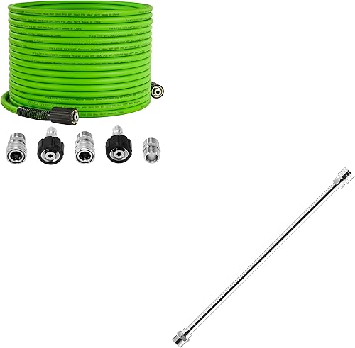 PWACCS Manguera de lavado a presión, manguera universal resistente a las torceduras, 50 pies x 1/4 pulgadas, varita de extensión de lavadora a