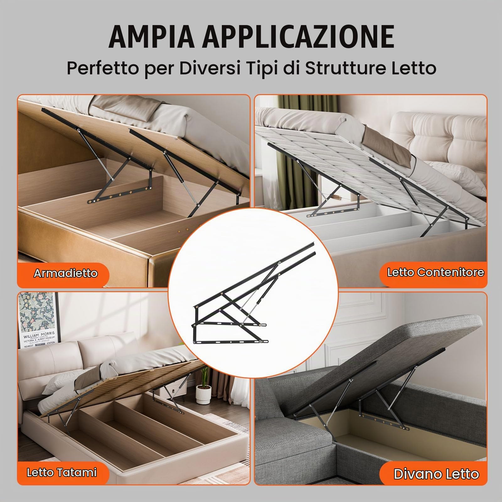 VEVOR Sollevatore per Letto, Dimensioni Letto Compatibili 1500 x 1800 mm Kit Hardware Meccanico per Letto Murphy, Carico 70 kg Leva Pneumatica, Supporto Letto per Carichi Pesanti, Camera degli Ospiti