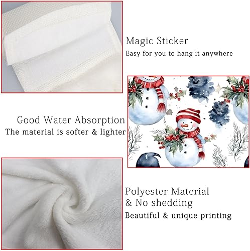 Miniatura 4 de Juego de 2 toallas de mano de acuarela de muñeco de nieve de Navidad, toallas de baño suaves y absorbentes con lazo para colgar, toallas decorativas