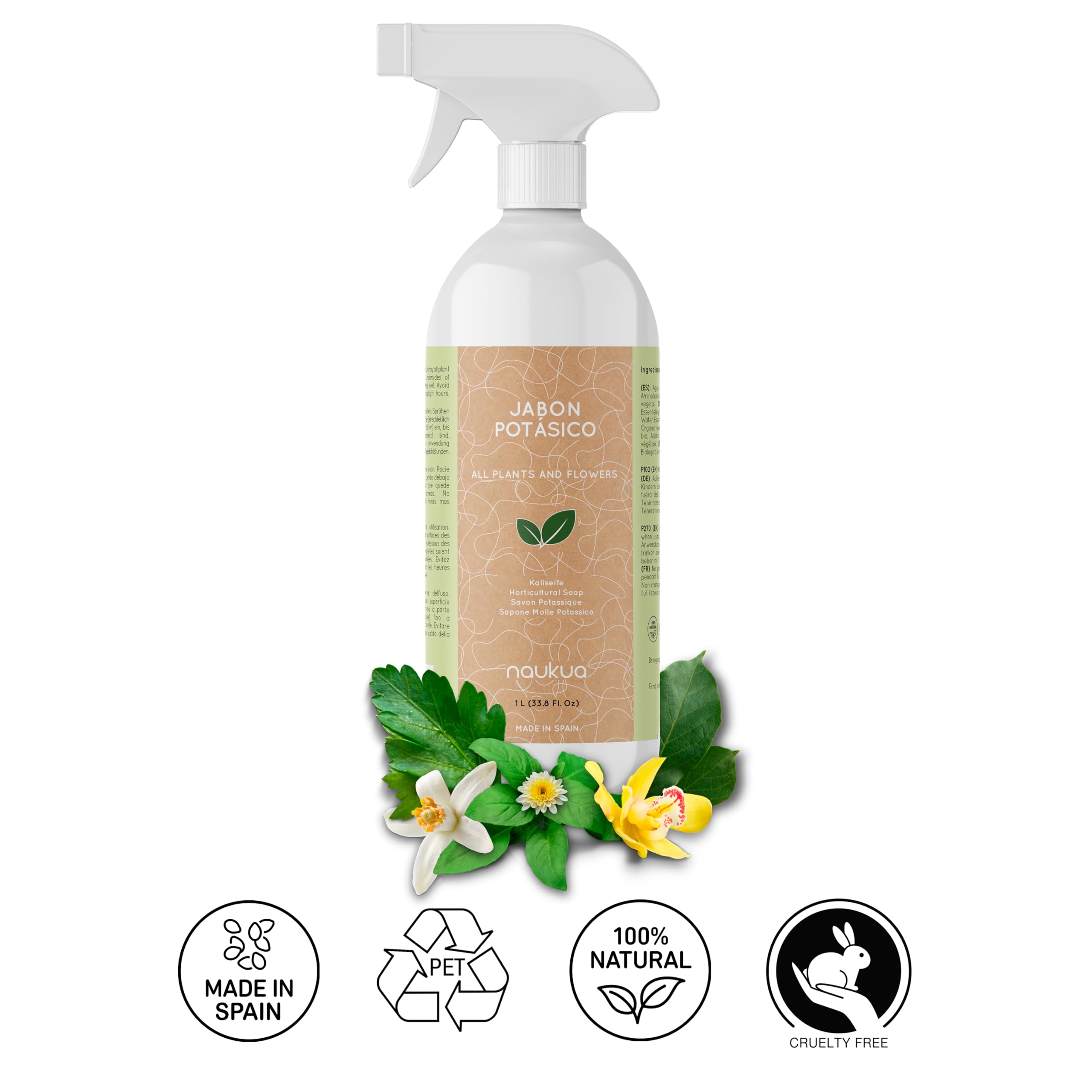 Savon Potassique 1L 100% Naturel - Protection Plantes Intérieur Extérieur, Spray Prêt à L'Emploi