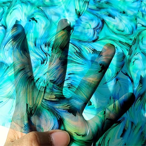 Miniatura 3 de Pintura al óleo azul colorida impresa PVC piel sintética de 11.8 x 53 pulgadas transparente impermeable vinilo gelatina para hacer clips de pelo