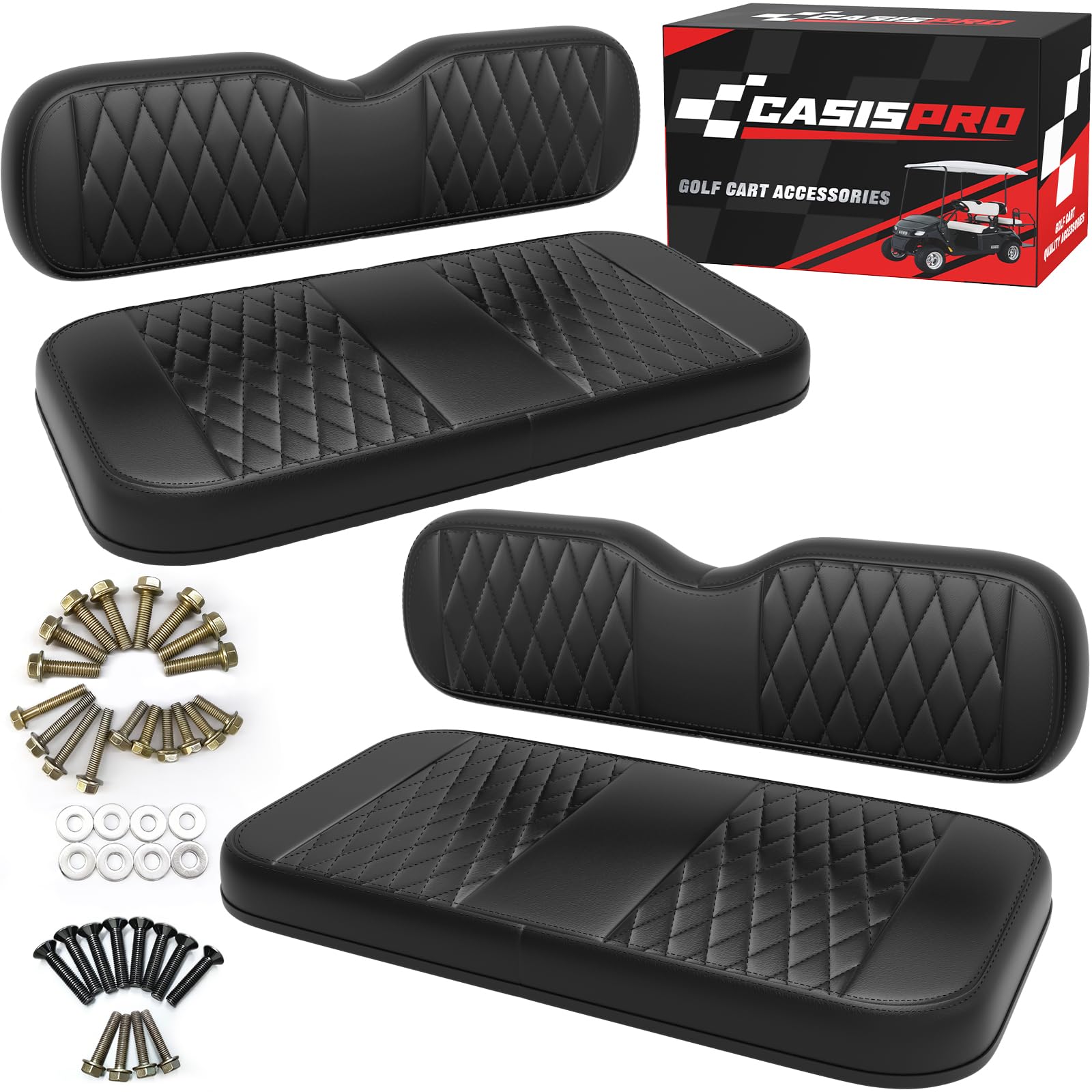 Photo 1 of ***UPDATED 6/13 ***CASISPRO Golf Cart Seat Replacement Cushion for EZGO TXT&Medalist 1994-2013, EZGO TXT Front and Rear Seat Cushion Kit - Bottom Cushion & Back Cushion, Black