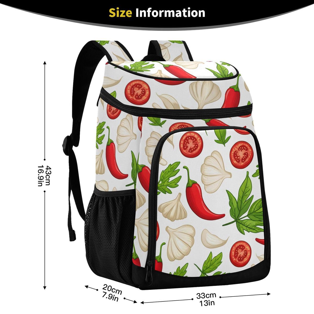 Garlic Chili Greens White Cooler Backpack Leakproof Insulated Lunch Cooler Bag 30 Cans Camping Backpacks for Camping Beach Hiking