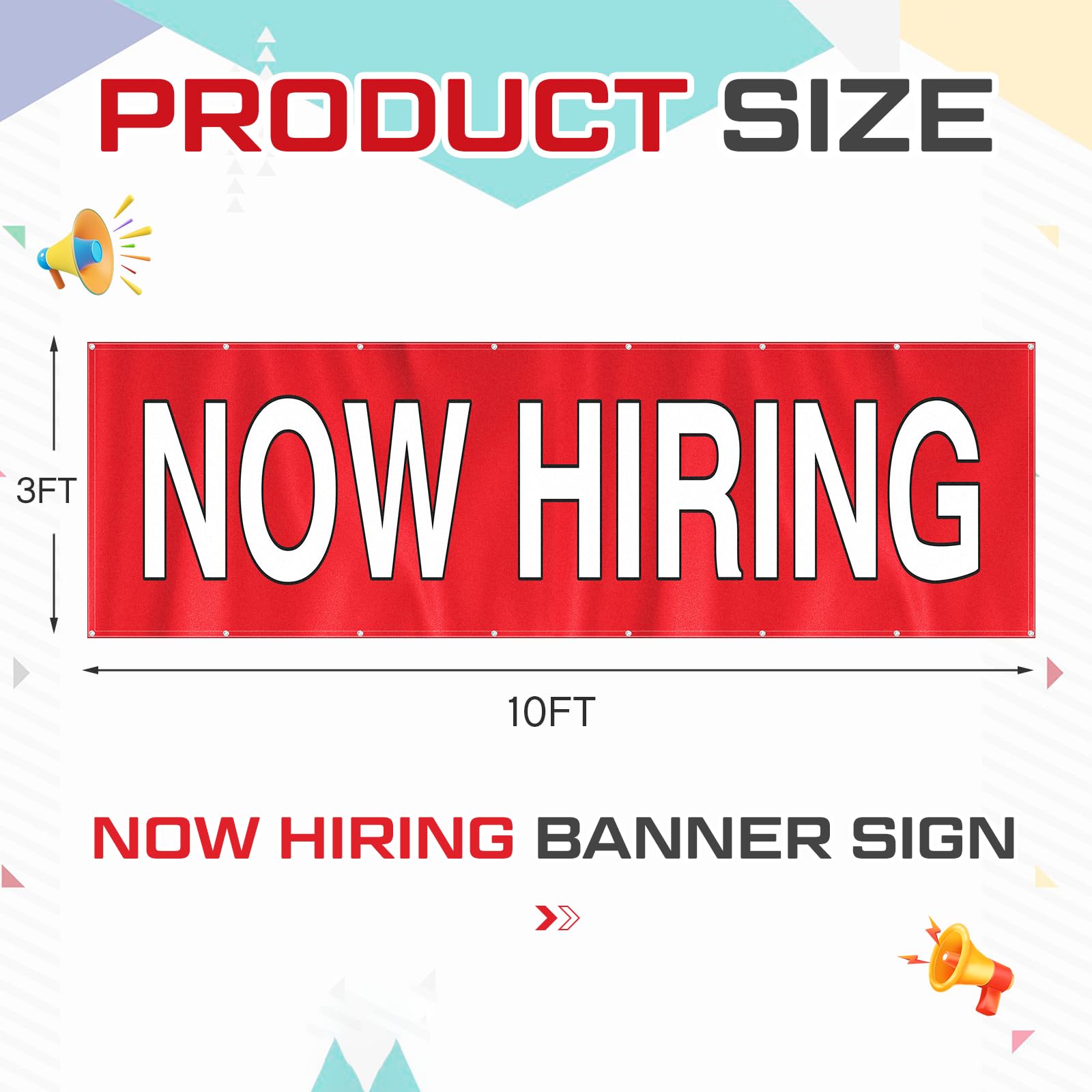 HunnmingRe Now Hiring Banner - Letreros de contratación de 3 x 10 pies, color rojo y blanco, letreros de contratación para interiores y exteriores, tela satinada de una sola cara con ojales de metal
