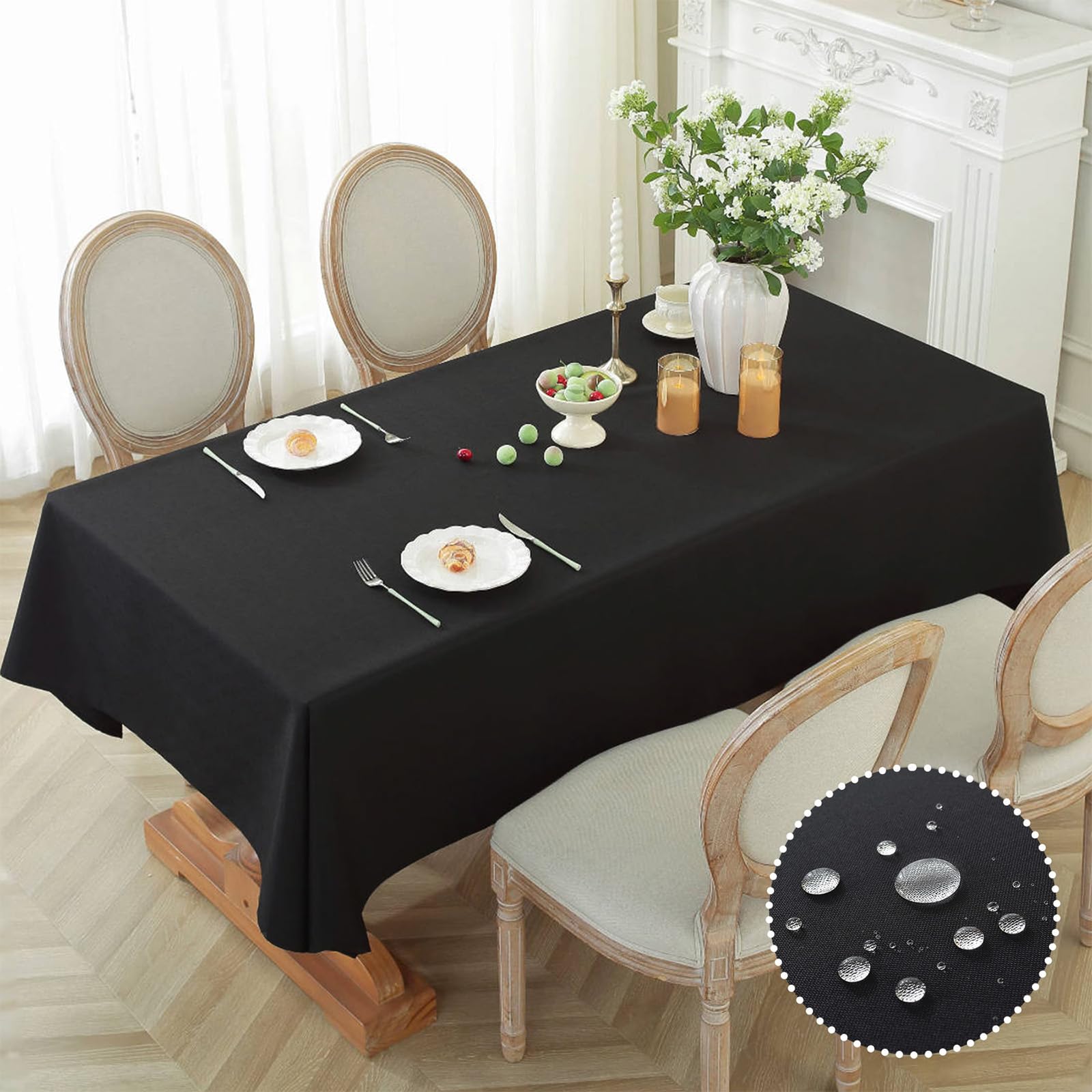 Nappe carrée anti-tache noire pour protéger la table à manger