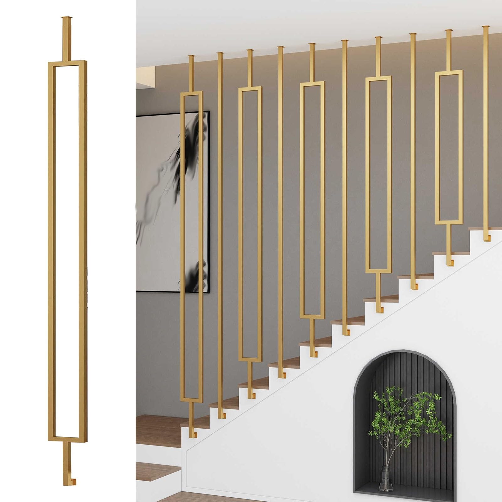CHZDPP Staircase Balusters for Level and Slope Staircases, Customizable Stair Spindles Iron Black/White/Gold, Metal Balustrade Post for Prevent Falling(Gold (1 pc),110cm/43.3in/3.6ft)