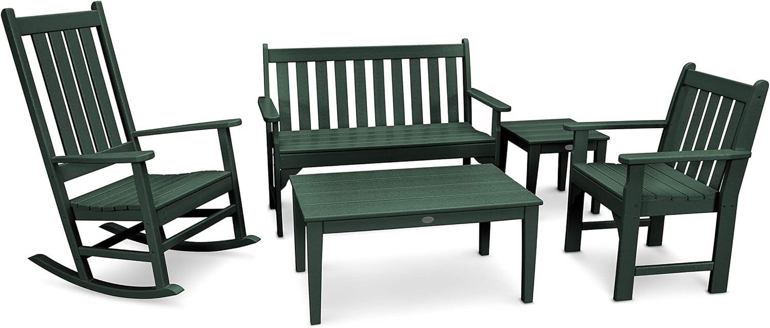 Polywood Vineyard 5-Piece Bench & Rocking Chair Set (White)