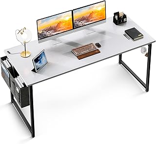 KKL デスク パソコンデスク 収納袋付き 幅140cm×奥行55cm ゲーミングデスク 机 pcデスク おしゃれ つくえ 省スペース 一人暮らし 在宅勤務 組立簡単 モニターアーム取付対応 ホワイト